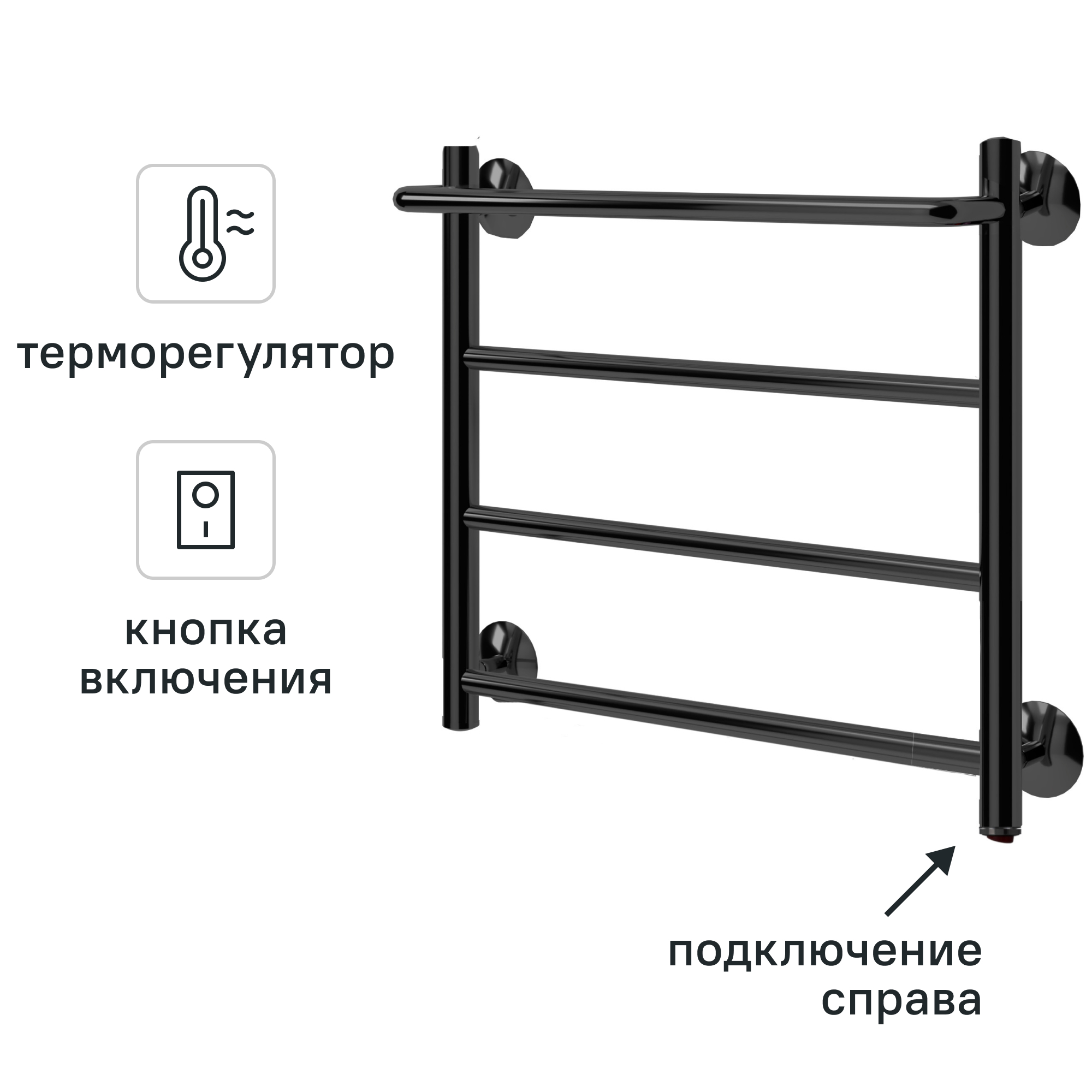 Изображение товара Электрический полотенцесушитель Арго Электра 500x500 мм с полкой черный