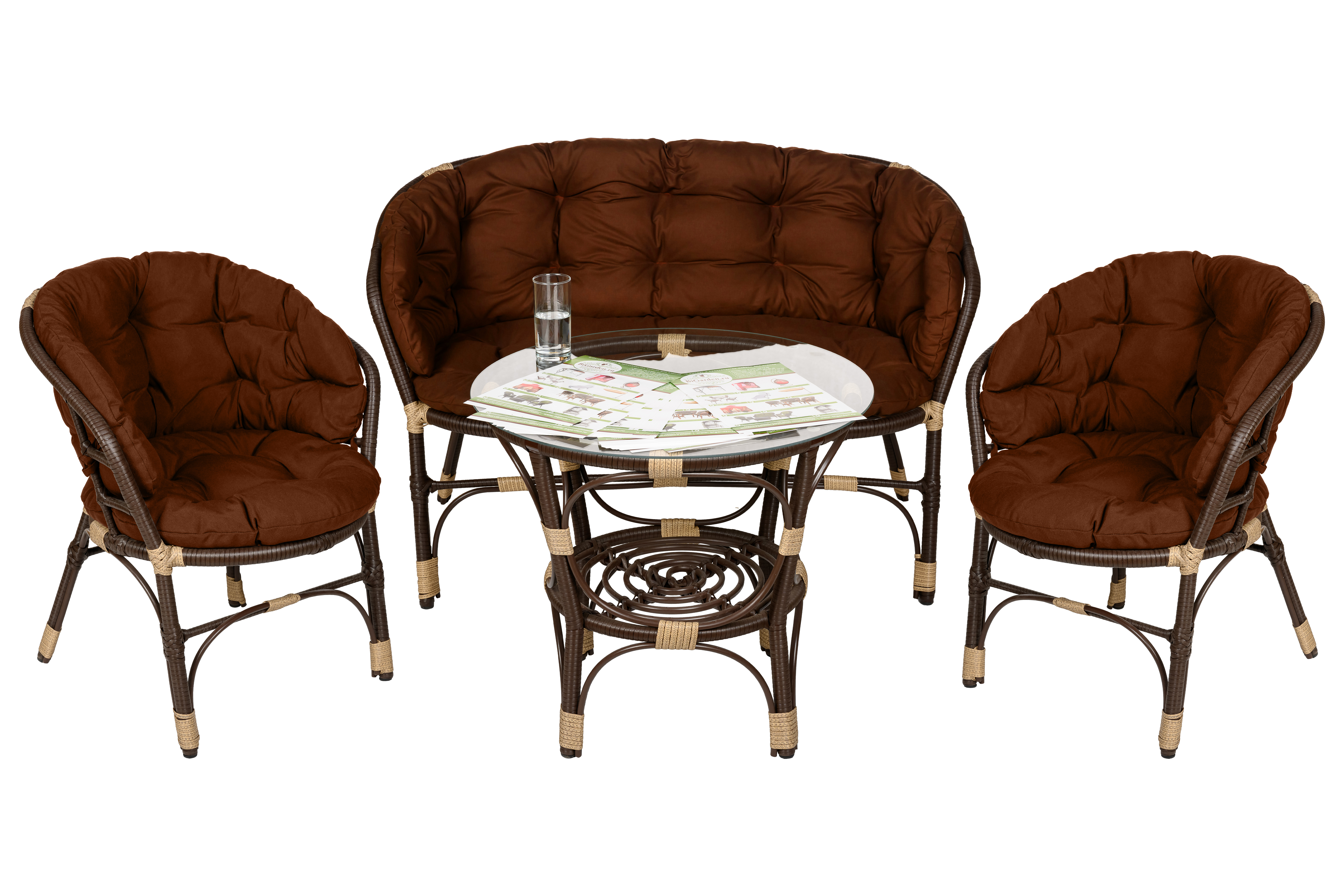 Изображение товара Садовая мебель для отдыха Bigarden искусственный ротанг коричневый диван 2 кресла стол