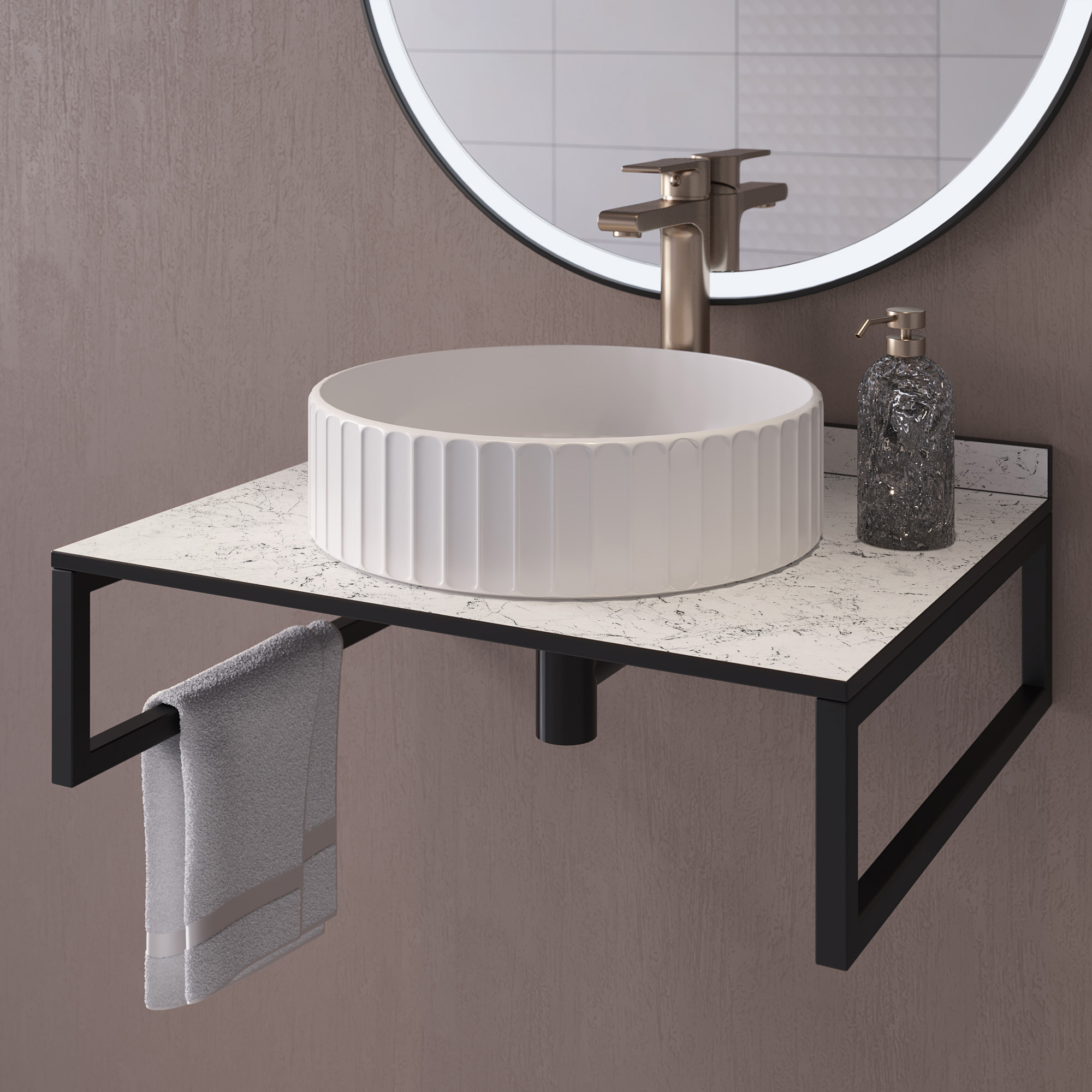 Изображение товара Столешница для ванной Slotex HPL Compact 60x50x1.6 см с плинтусом Белый Мрамор