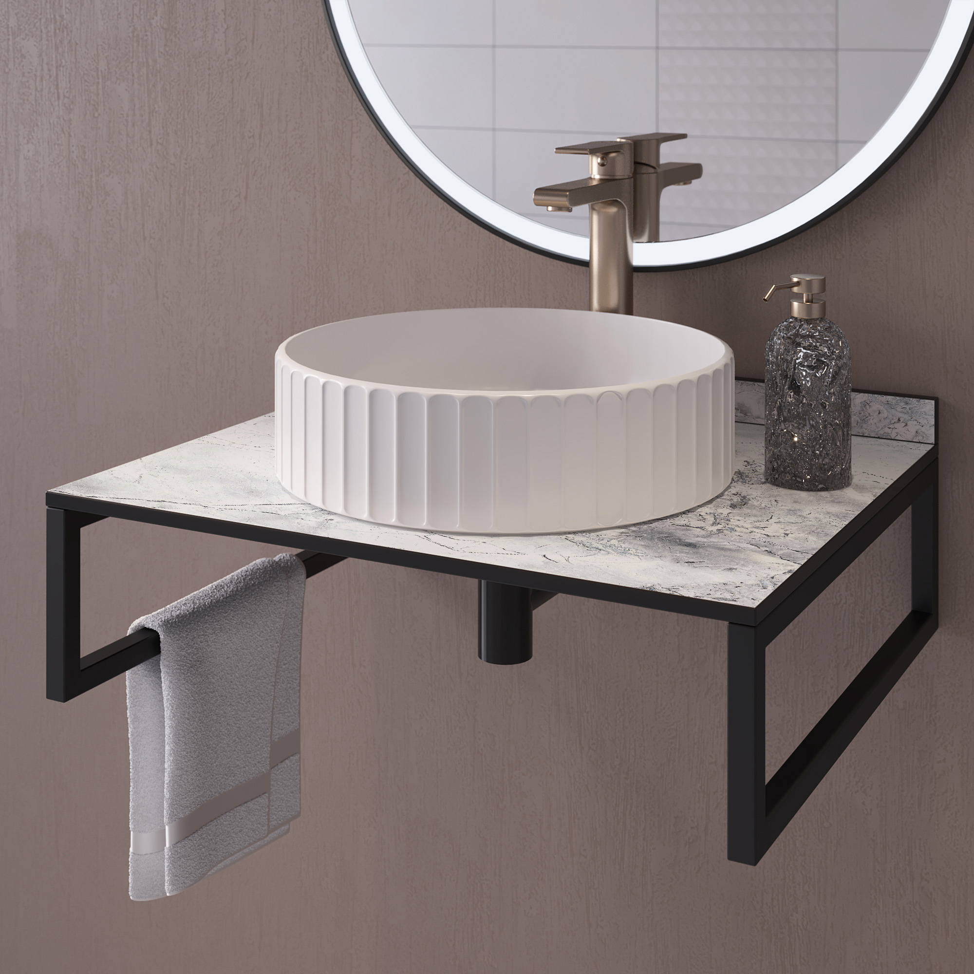Изображение товара Столешница для ванной Slotex HPL Compact Кварцит 60x50x1.6 см с плинтусом Супербелый