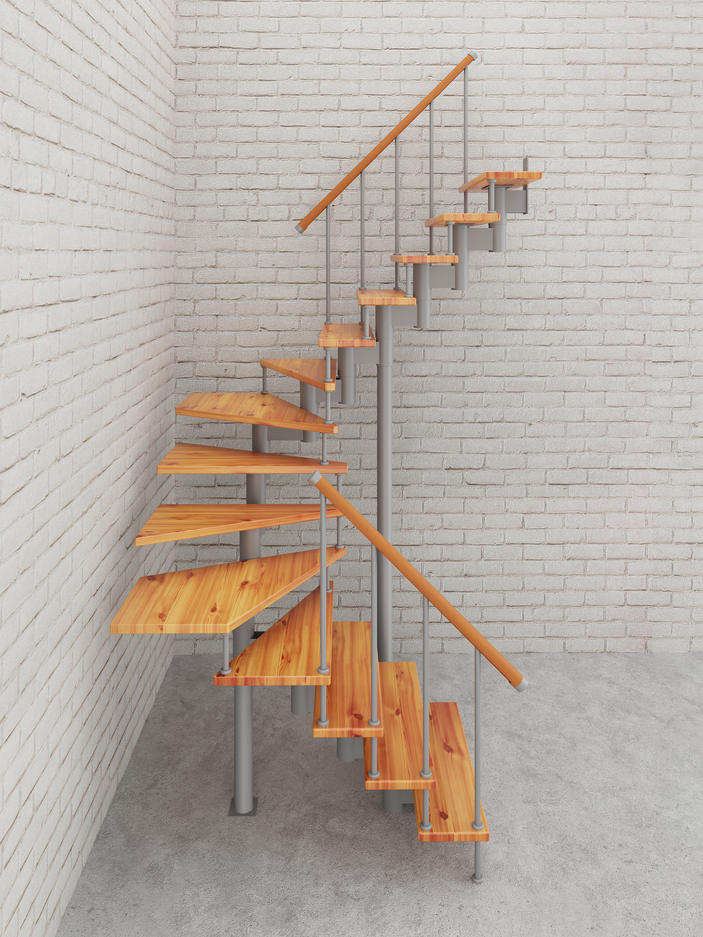 Изображение товара Модульная лестница Стамет Престиж разворотный с забежными 2250мм цвет серый