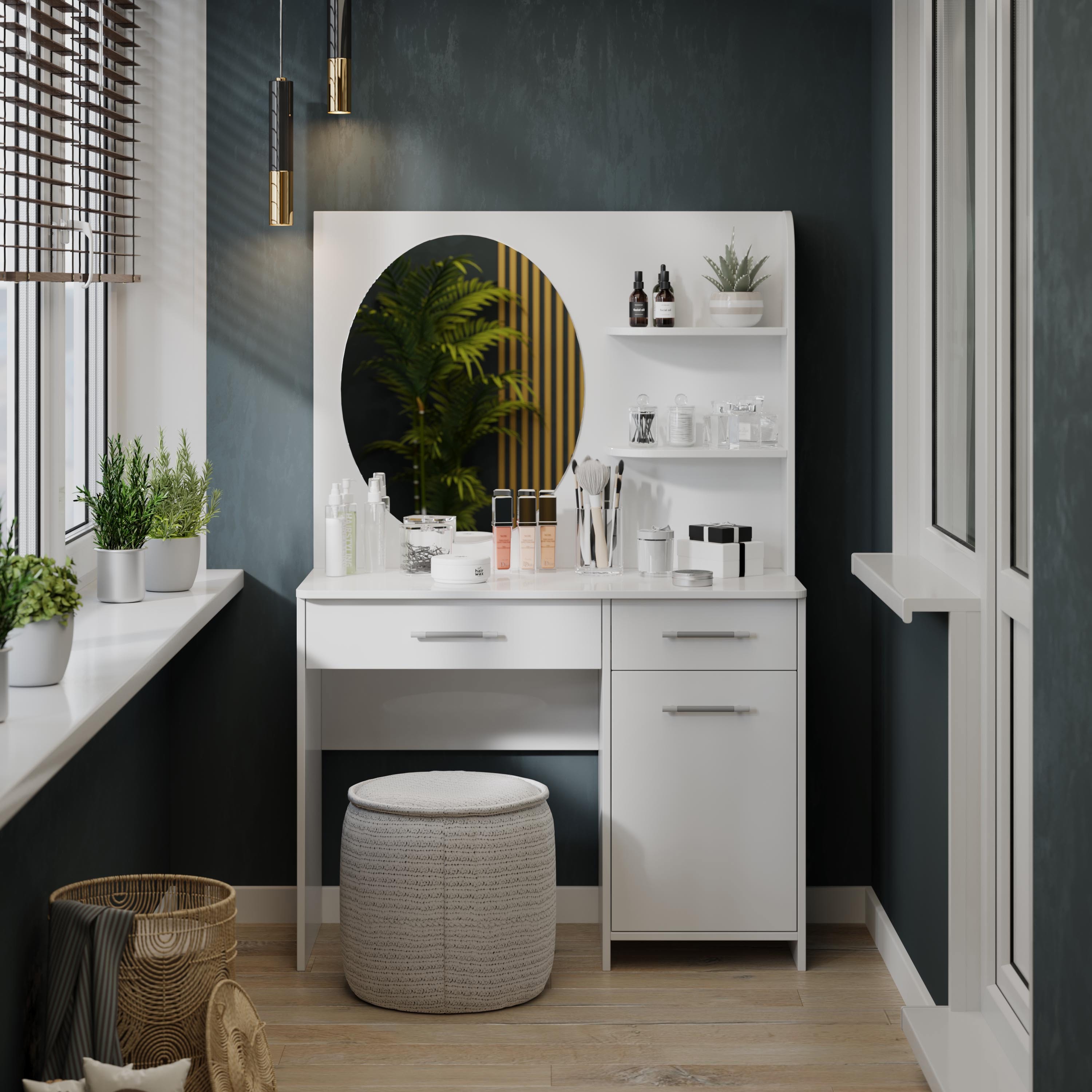 Изображение товара Туалетный столик с зеркалом ТриЯ 100x43.6x150 см белый