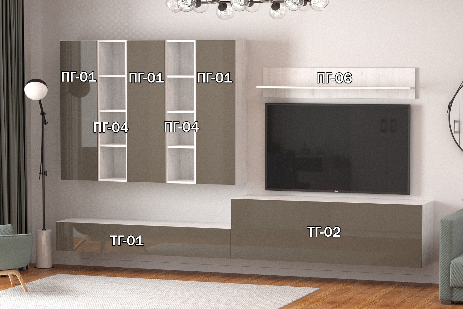 Изображение товара Полка Furnistyle серия Студио 160x50x42 см светлое дерево латте, навесная