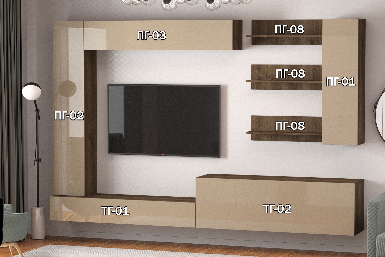 Изображение товара Полка Furnistyle 11828 160x50x42 см ЛДСП цвет мокко, дуб коричневый табак