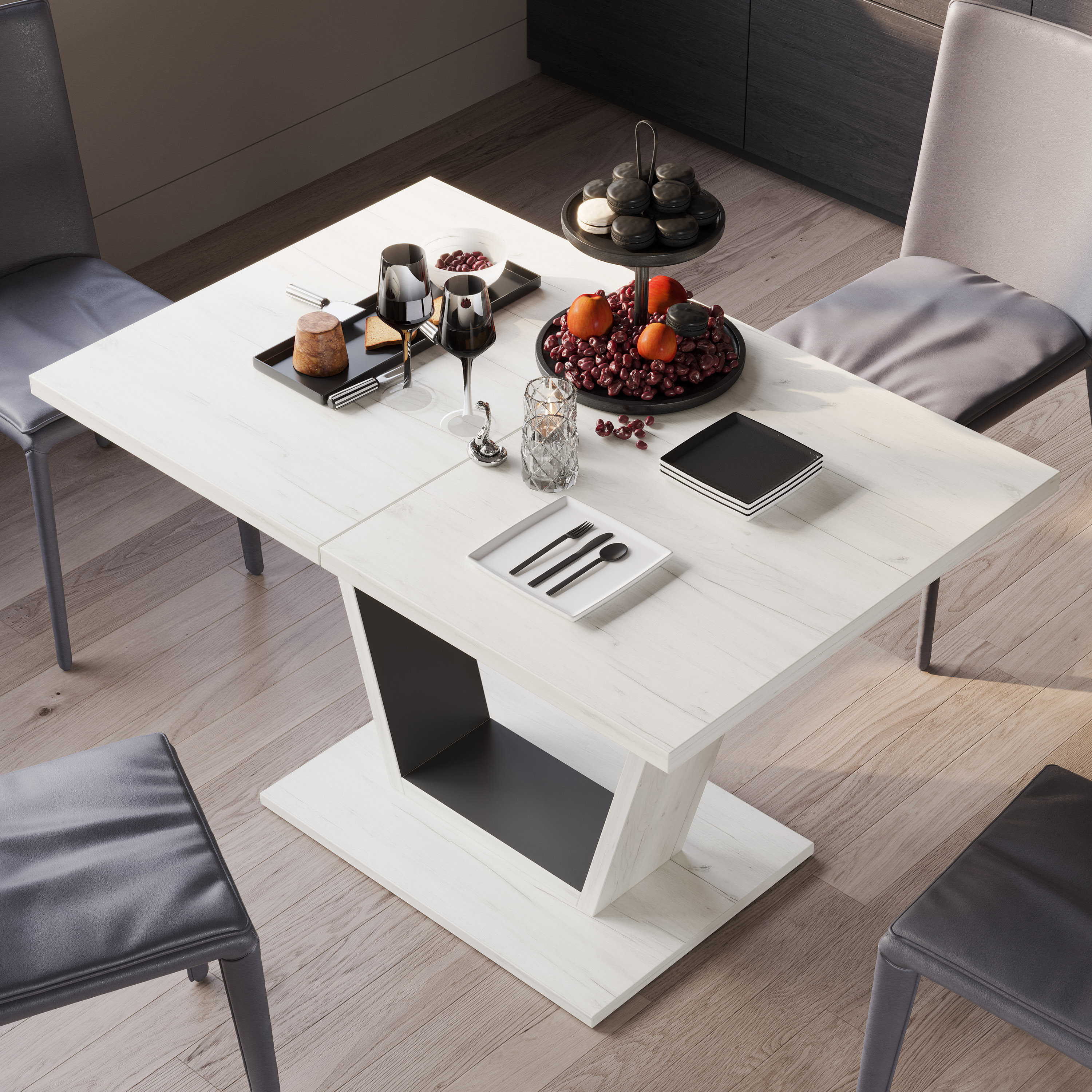 Изображение товара Обеденный стол прямоугольный Трия Гавана 120-151.50x75.50x80 см ЛДСП цвет дуб крафт белый