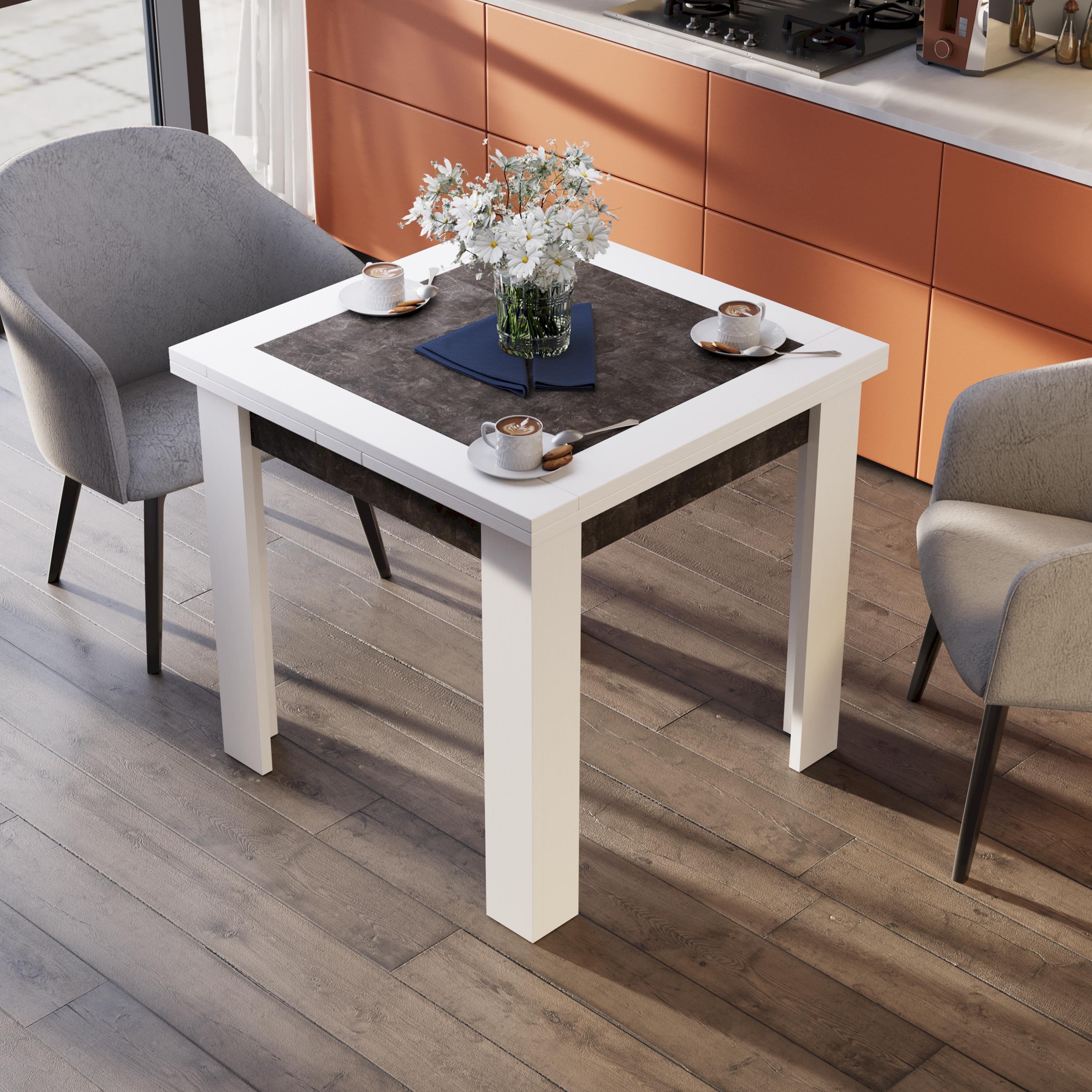 Изображение товара Кухонный раздвижной стол ТриЯ Хьюстон 79-148 см белый серый