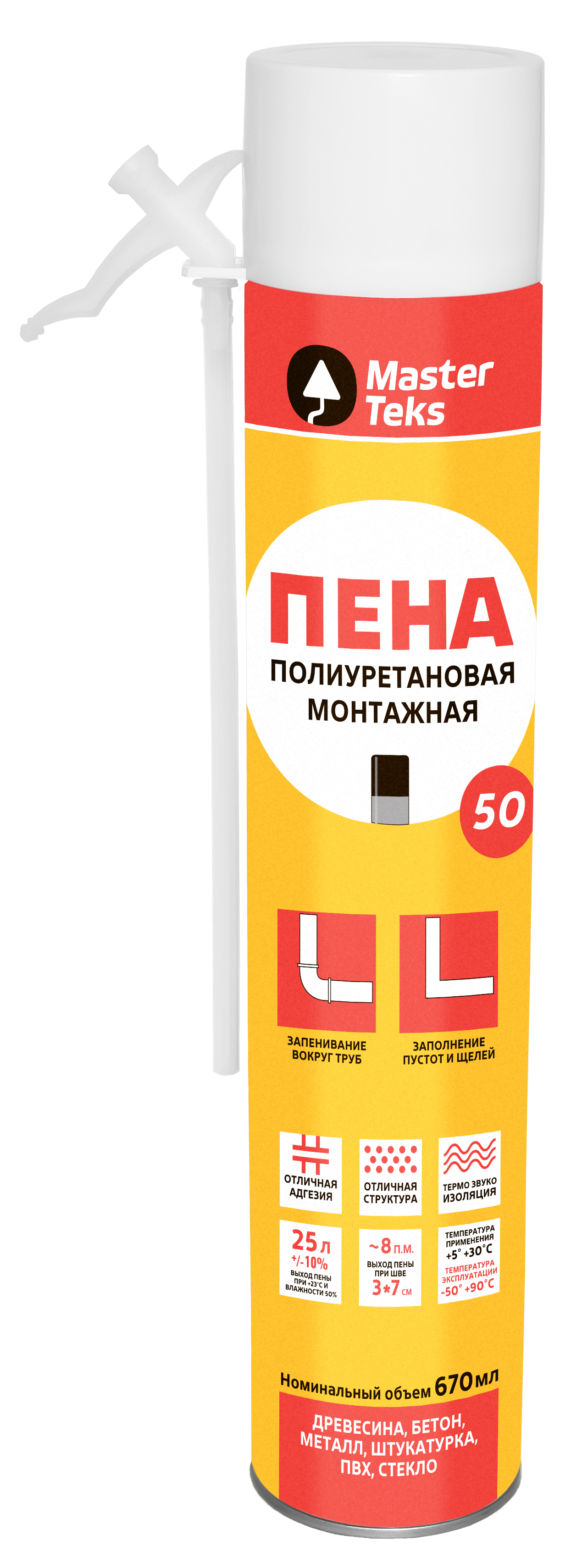 Пена монтажная бытовая Masterteks 50 всесезонная 670 мл