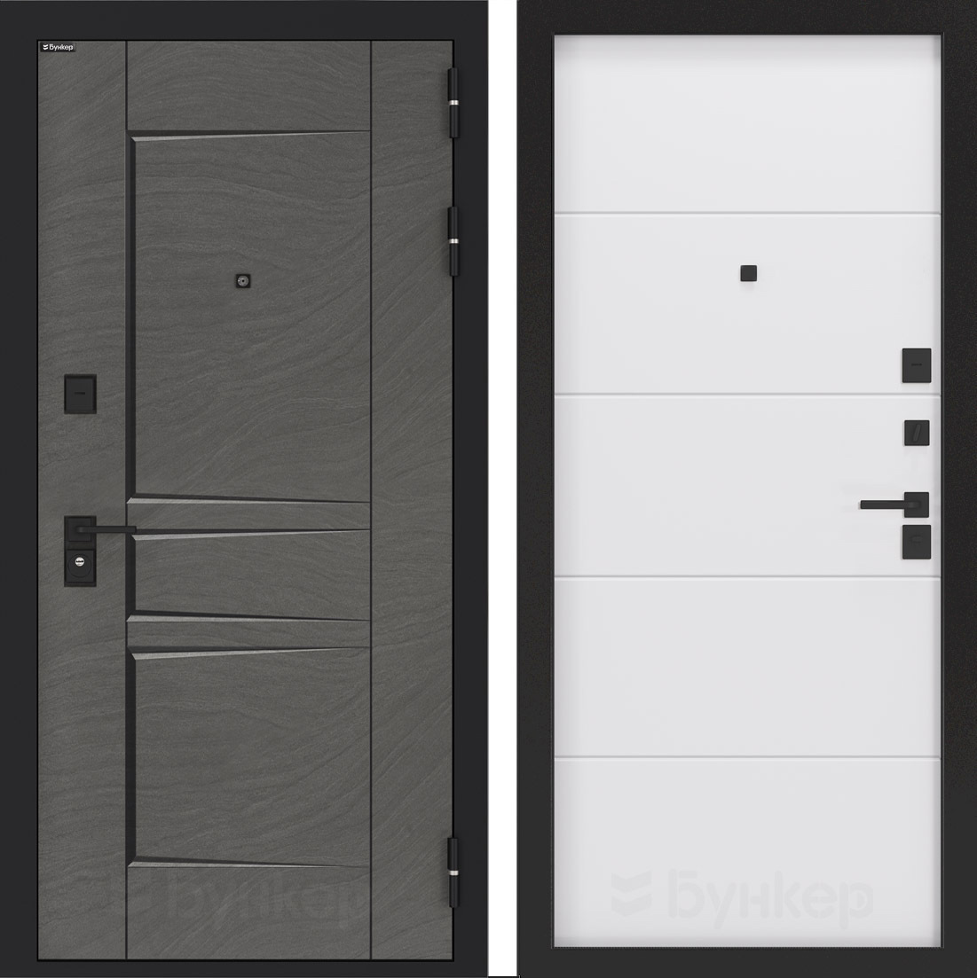 Изображение товара Входная дверь Бункер Дюна правый 205x96см с панелью ФЛ-649 белый софт/дюна муссон с черной патиной