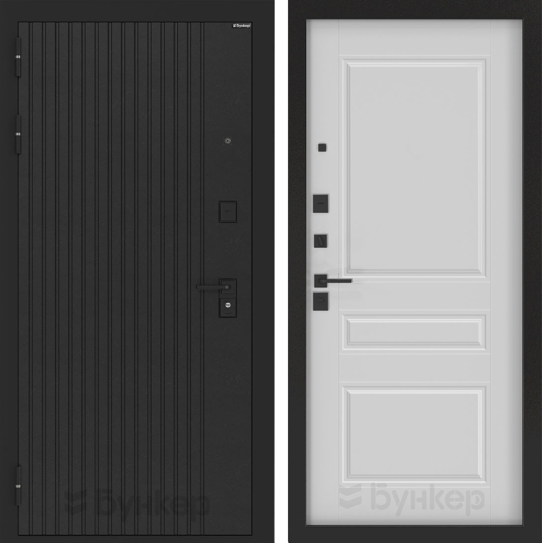 Изображение товара Входная дверь Бункер BN-06 левый 205x96см с панелью ФЛ-711 белый софт/черный кварц
