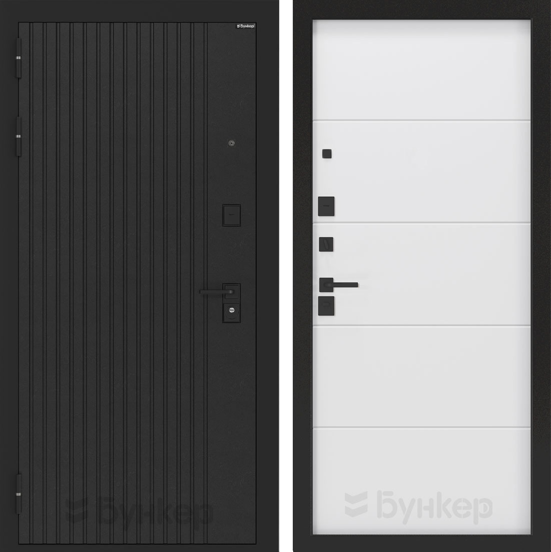 Изображение товара Входная дверь Бункер BN-06 левый 205x96см с панелью ФЛ-649 белый софт/черный кварц