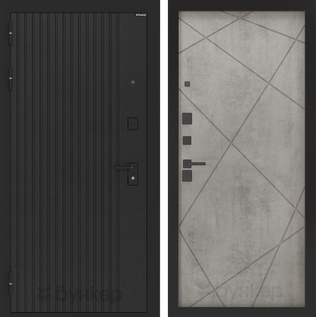 Изображение товара Входная дверь Бункер BN-06 левый 205x96см с панелью ФЛ-291 бетон серый/черный кварц
