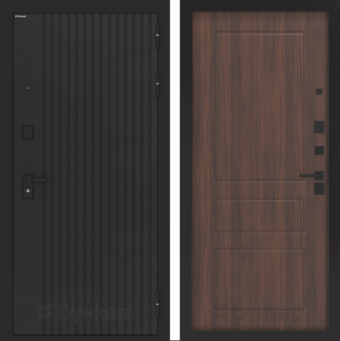 Изображение товара Входная дверь Бункер BN-06 правый 205x96см с панелью ФЛ-116 орех бренди/черный кварц