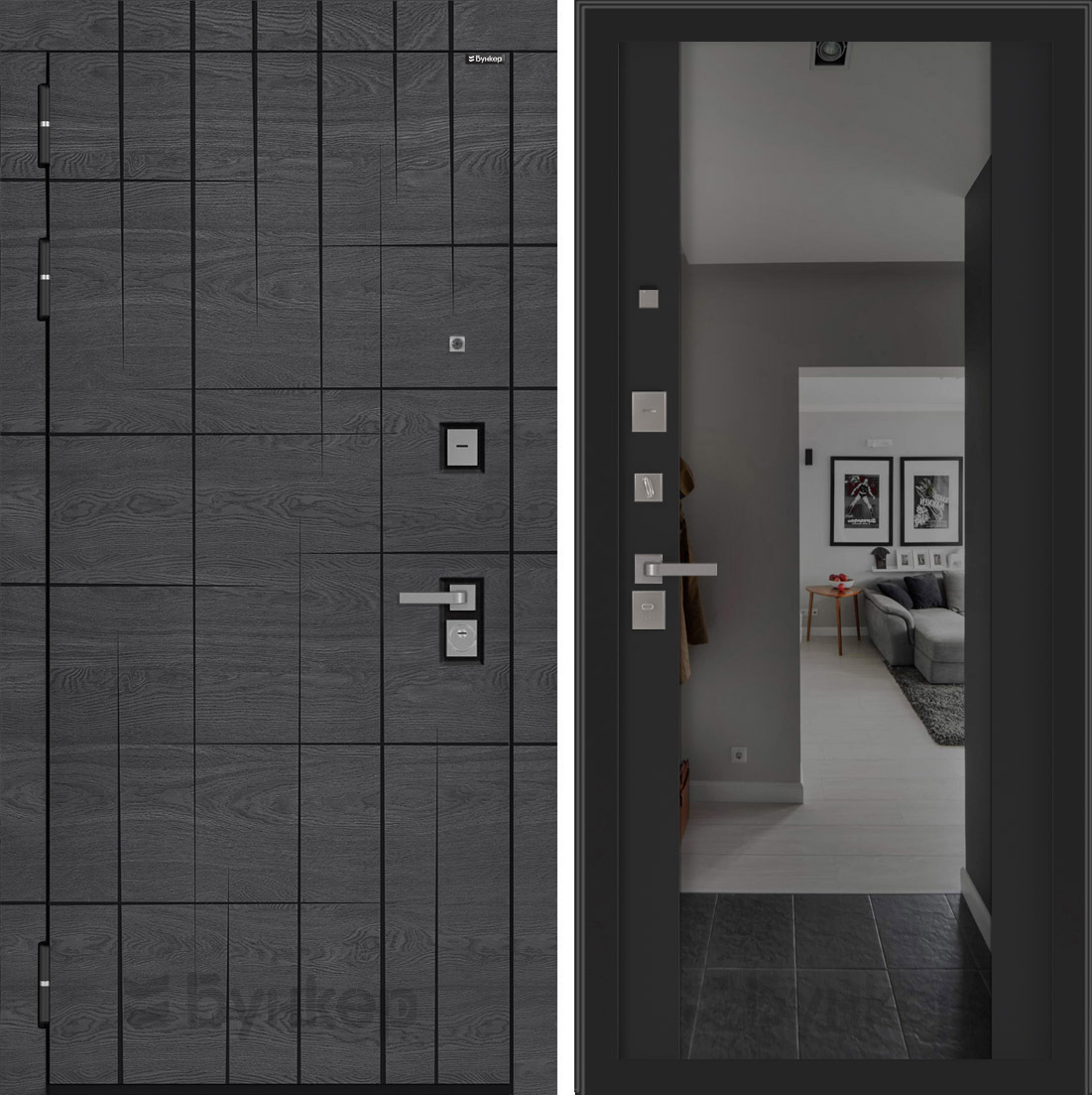 Изображение товара Входная дверь Bunker BN-09 левосторонняя 205x88 см дуб-майдера/чёрный кварц