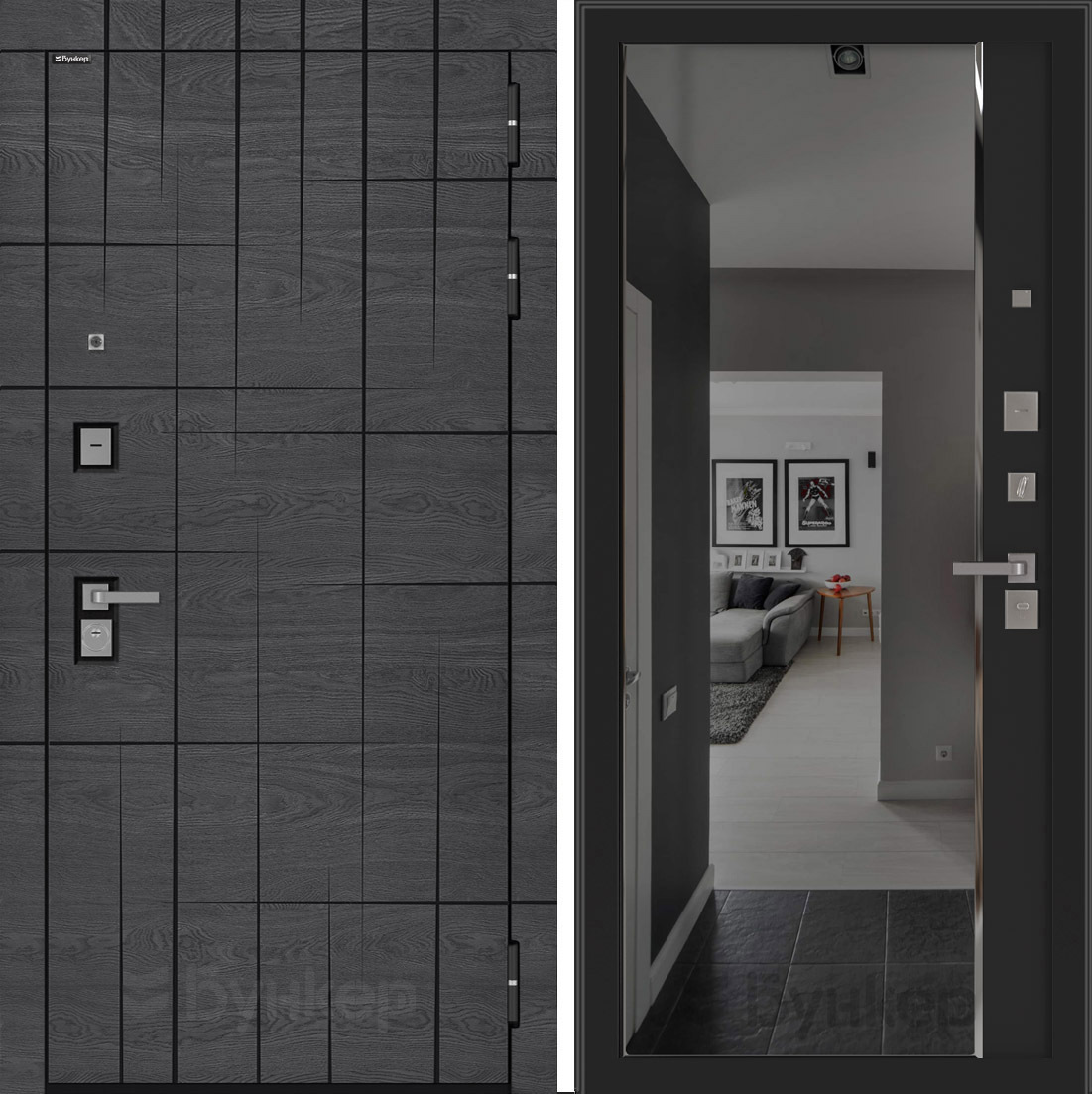 Изображение товара Входная дверь Bunker BN-09 205x88 см правый черный кварц дуб майдера