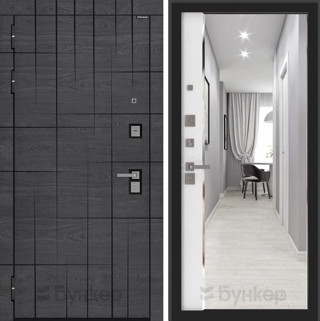 Изображение товара Входная дверь Bunker BN-09 сталь утепленная МДФ зеркало белое