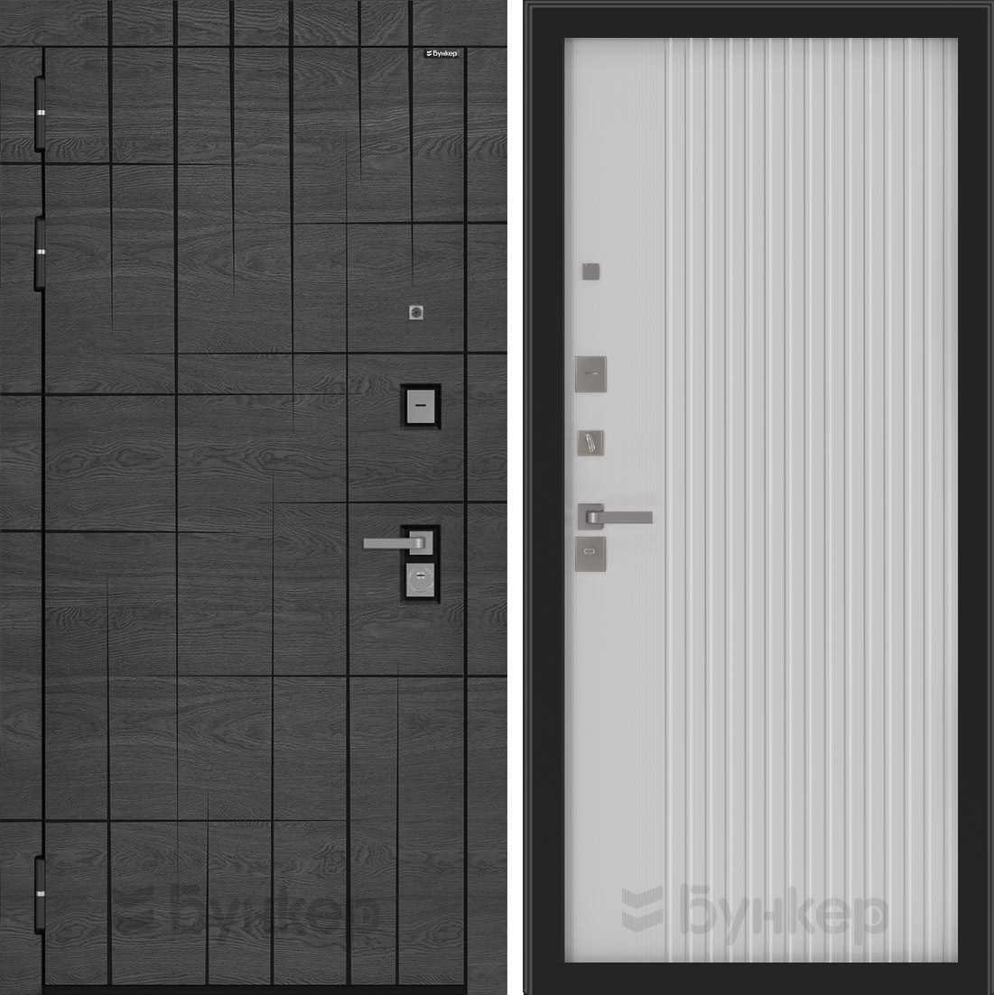 Изображение товара Входная дверь Бункер Дуб мадейра левый 205x88см с панелью «Хомс» белый софт/дуб мадейра с черной патиной