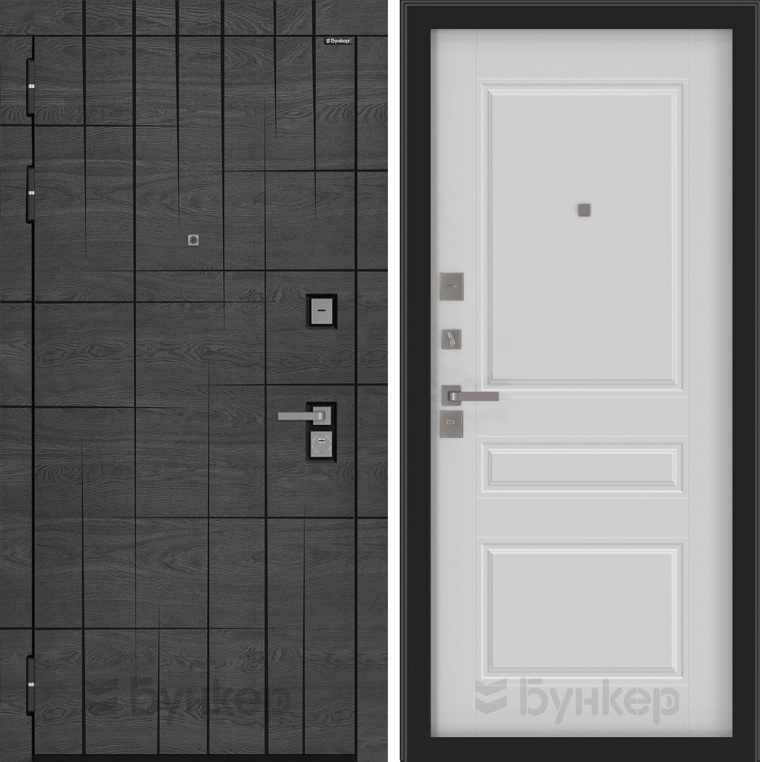 Изображение товара Входная дверь Бункер Дуб мадейра левый 205x96см с панелью ФЛ-711 белый софт/дуб мадейра с черной патиной