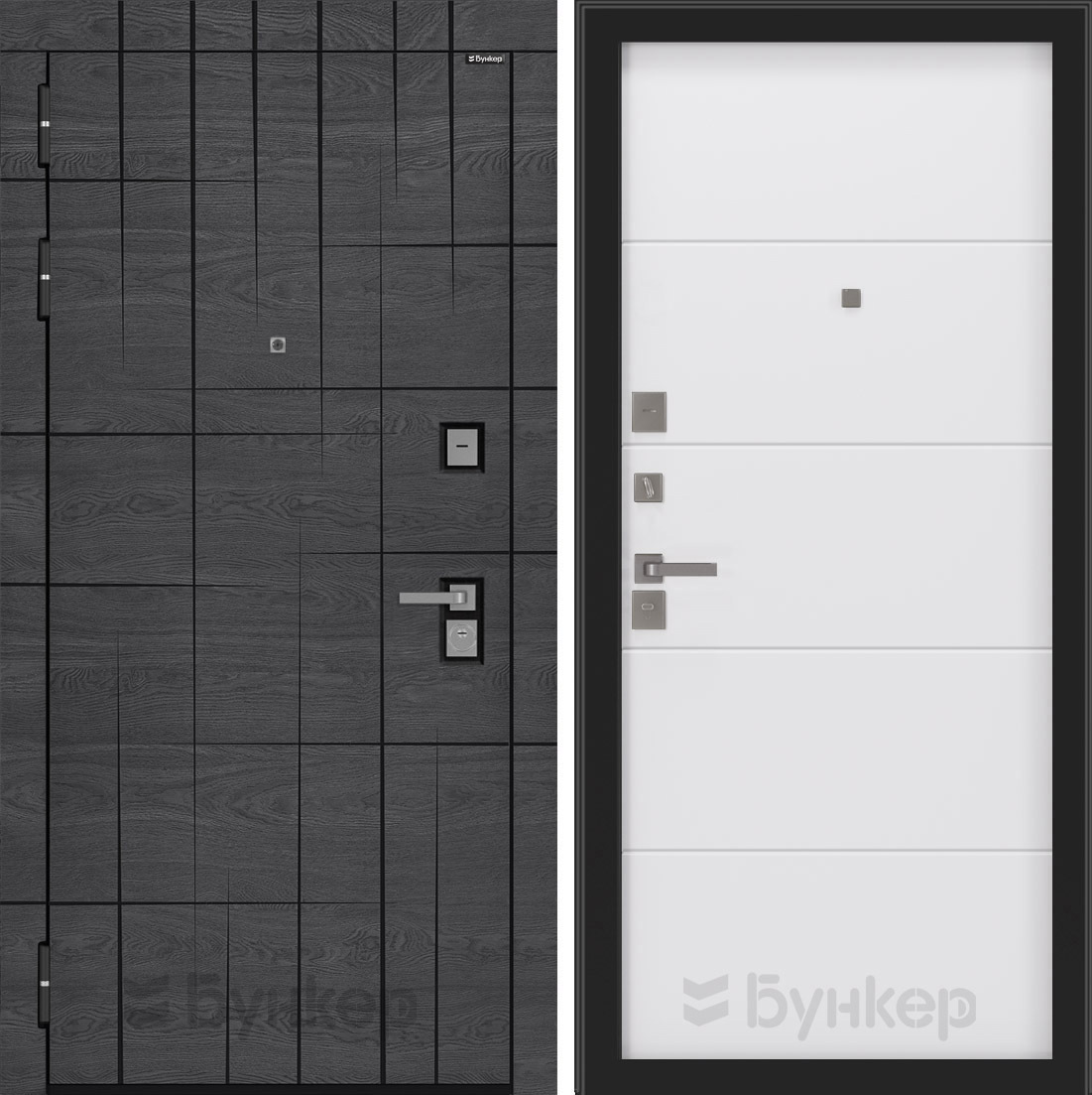 Изображение товара Входная дверь Бункер Дуб мадейра левый 205x88см с панелью ФЛ-649 белый софт/дуб мадейра с черной патиной