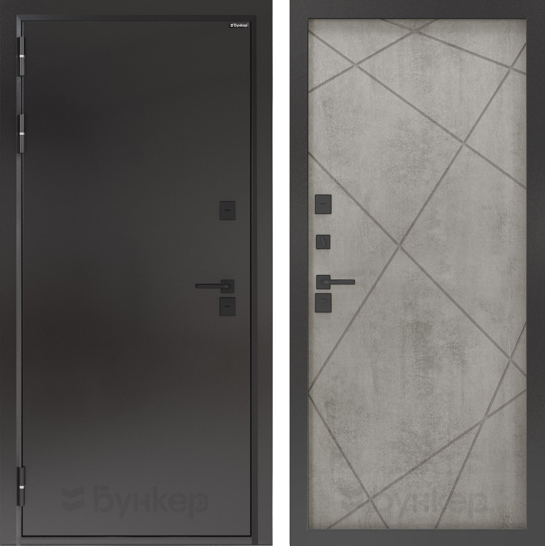 Изображение товара Входная дверь Бункер Тепло левый 205x88см с панелью ФЛ-291 бетон серый (светлый)/букле темный