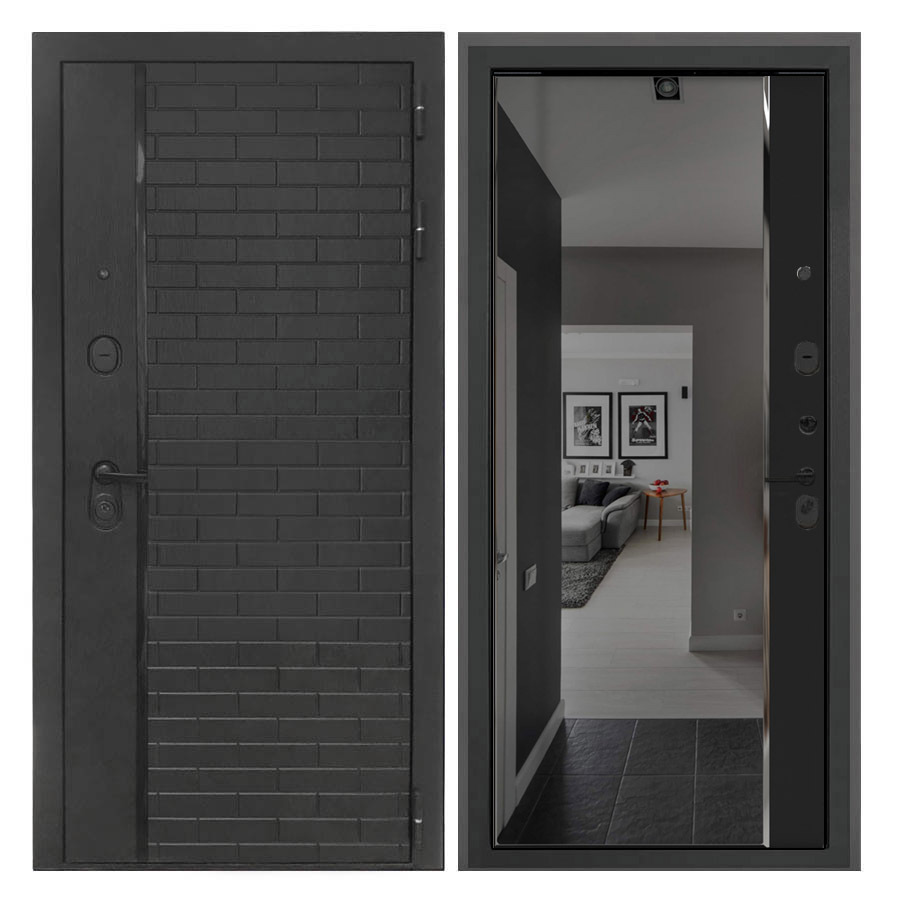 Изображение товара Входная дверь Бункер Танго 205x96см правый цвет черный кварц/скол дуба черный с зеркалом