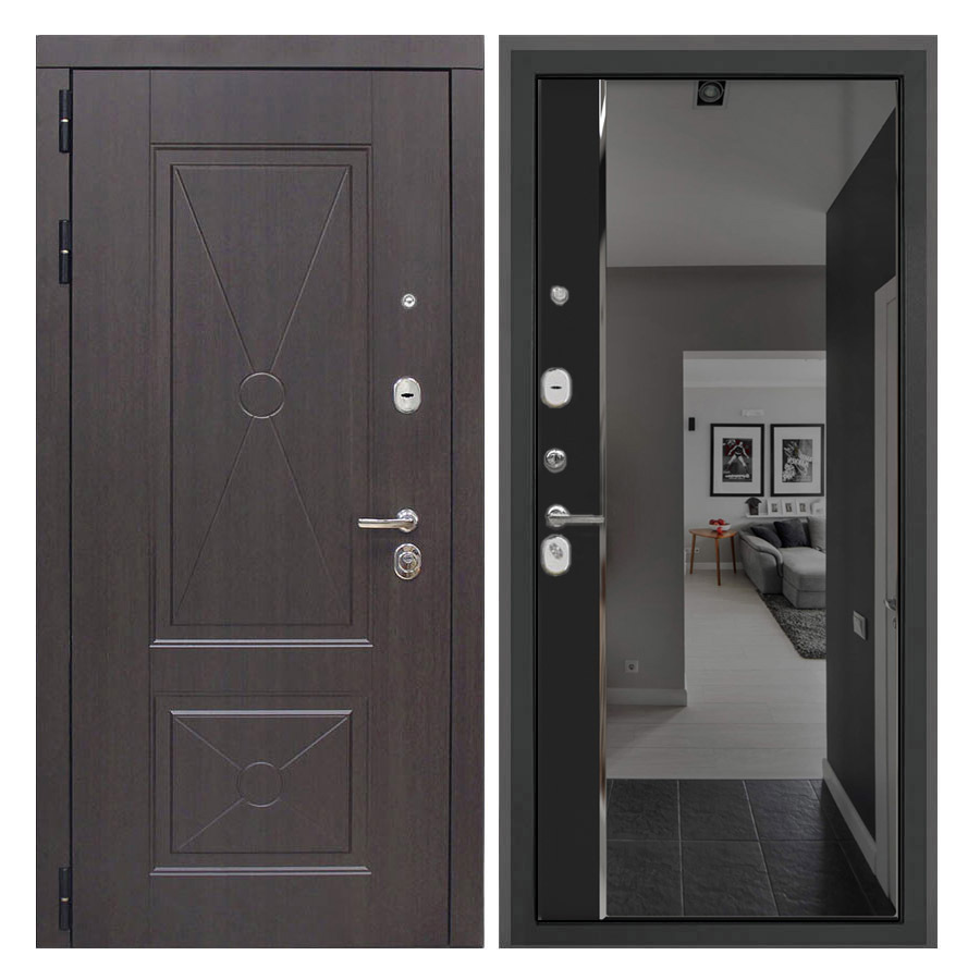 Изображение товара Входная дверь Бункер Рапсодия 205x96см левый цвет черный кварц/венге рифленый с зеркалом