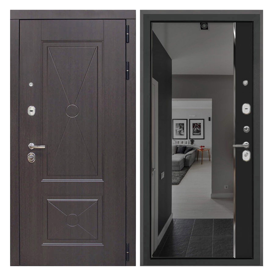 Изображение товара Входная дверь Бункер Рапсодия 205x96см правый цвет черный кварц/венге рифленый с зеркалом