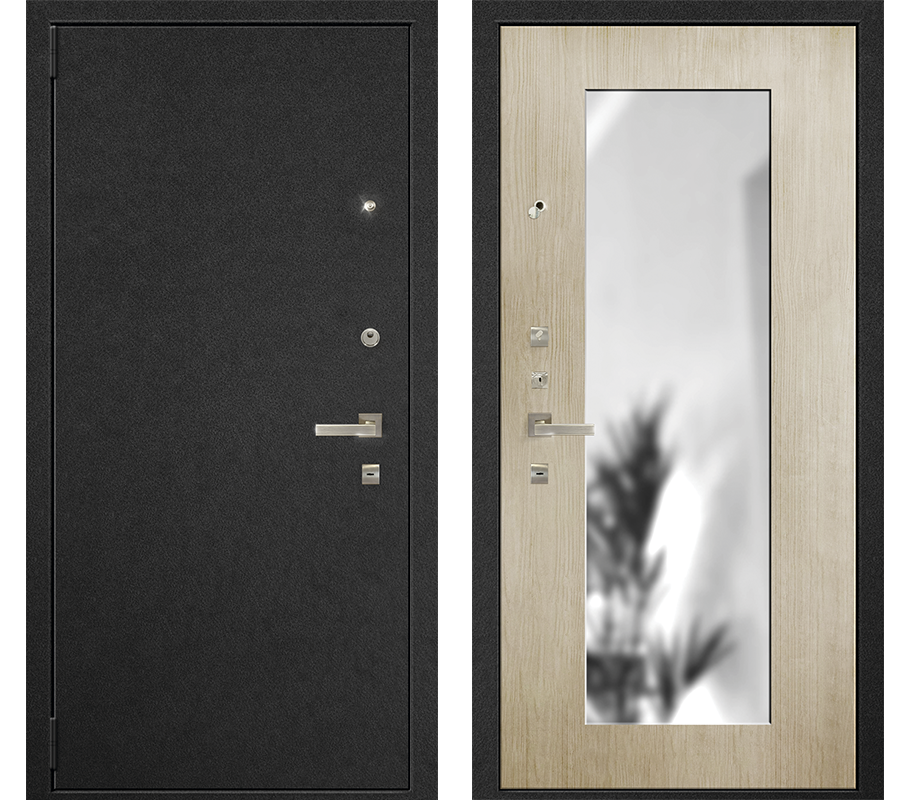 Изображение товара Входная дверь Такт-Тайм Уют 3 220x85см левый цвет дуб крафт белый/чёрный с зеркалом