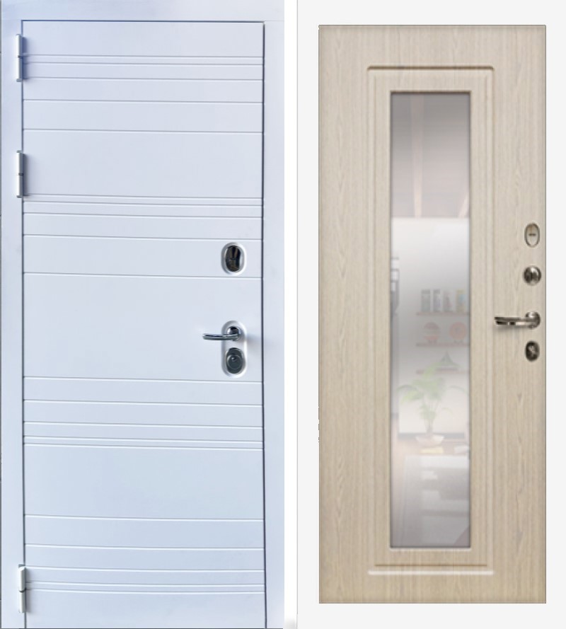 Изображение товара Входная дверь Lex Соната №63 205x88 см, дуб беленый с зеркалом