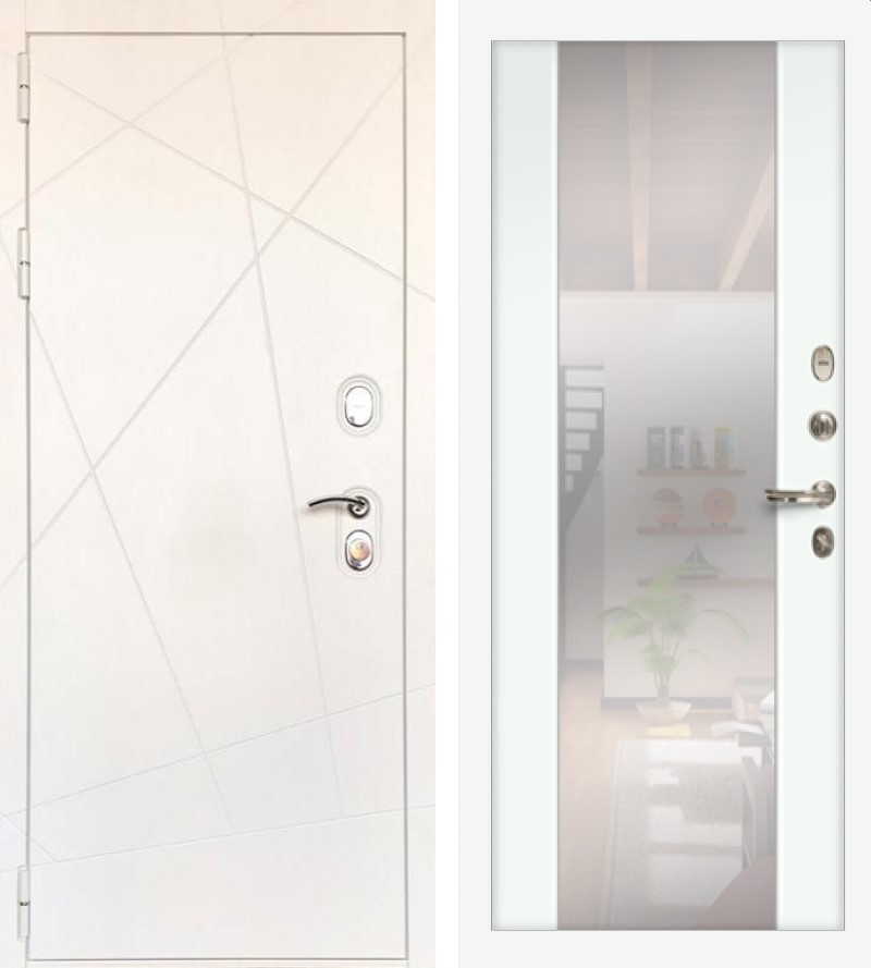 Изображение товара Входная дверь Lex Соната №29 205x88см правый цвет шагрень белая 61.1/белый с зеркалом