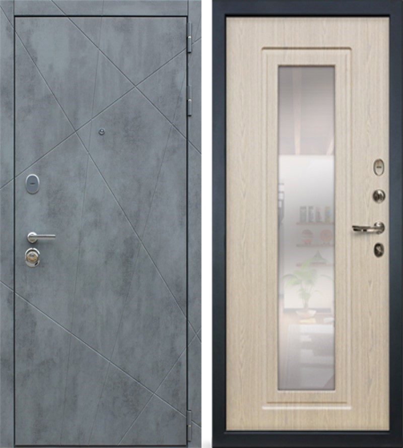 Изображение товара Входная дверь Lex Соната №28 205x88см правый цвет дуб беленый 23/бетон серый с зеркалом