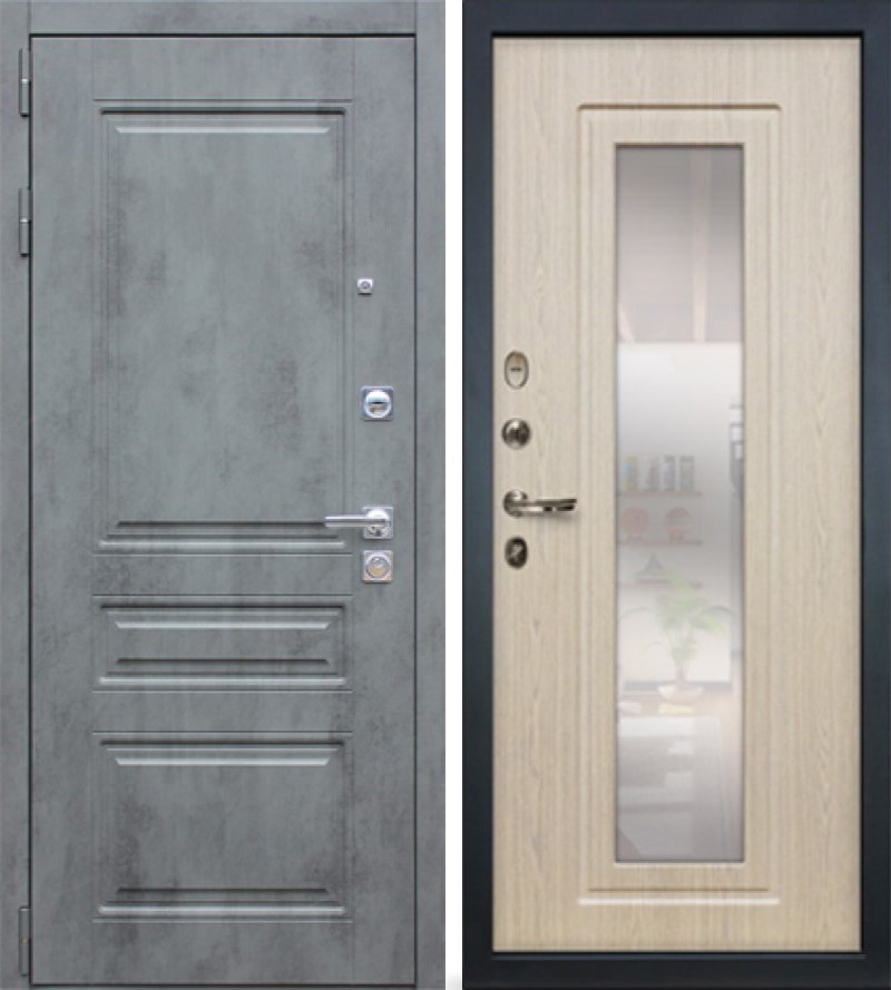 Изображение товара Входная дверь Lex Соната Классик №30 205x88см левый цвет дуб беленый 23/бетон серый с зеркалом