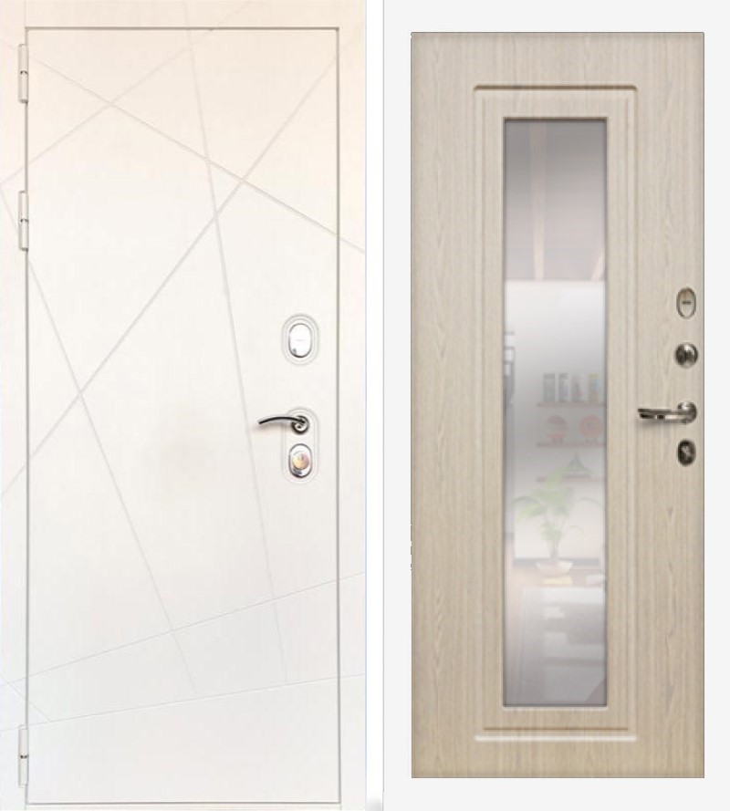 Изображение товара Входная дверь Lex Соната №29 205x96см правый цвет дуб беленый 23/белый с зеркалом