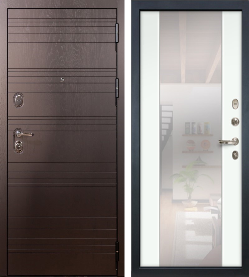 Изображение товара Входная дверь Lex Легион ясень шоколад 205x88см правый цвет шагрень белая 61.1/ясень шоколад с зеркалом