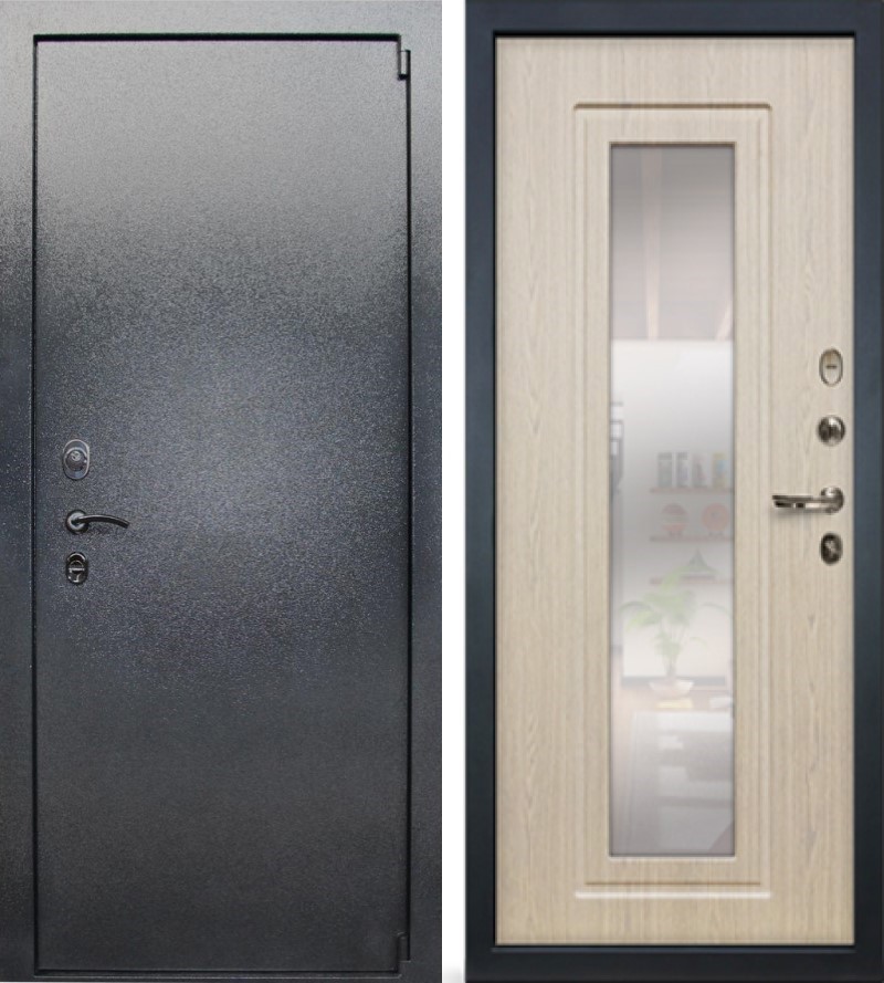 Изображение товара Входная дверь Lex Букле 205x96см правый цвет дуб беленый 23/серый с зеркалом