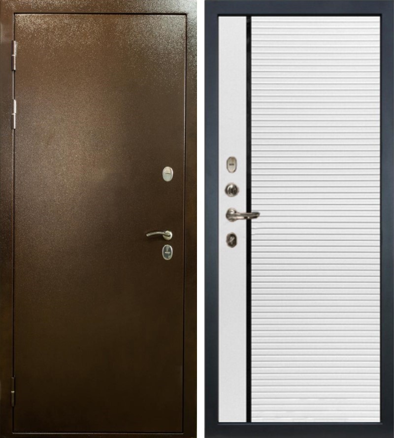 Изображение товара Входная дверь Lex Сибирь внутренняя панель №114 левый 205x88см шагрень белая/антик медь