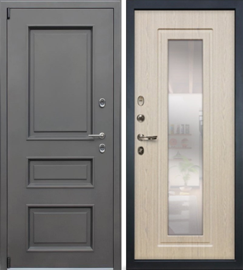 Изображение товара Входная дверь Lex Айсберг 205x96см левый цвет дуб беленый 23/муар коричневый с зеркалом