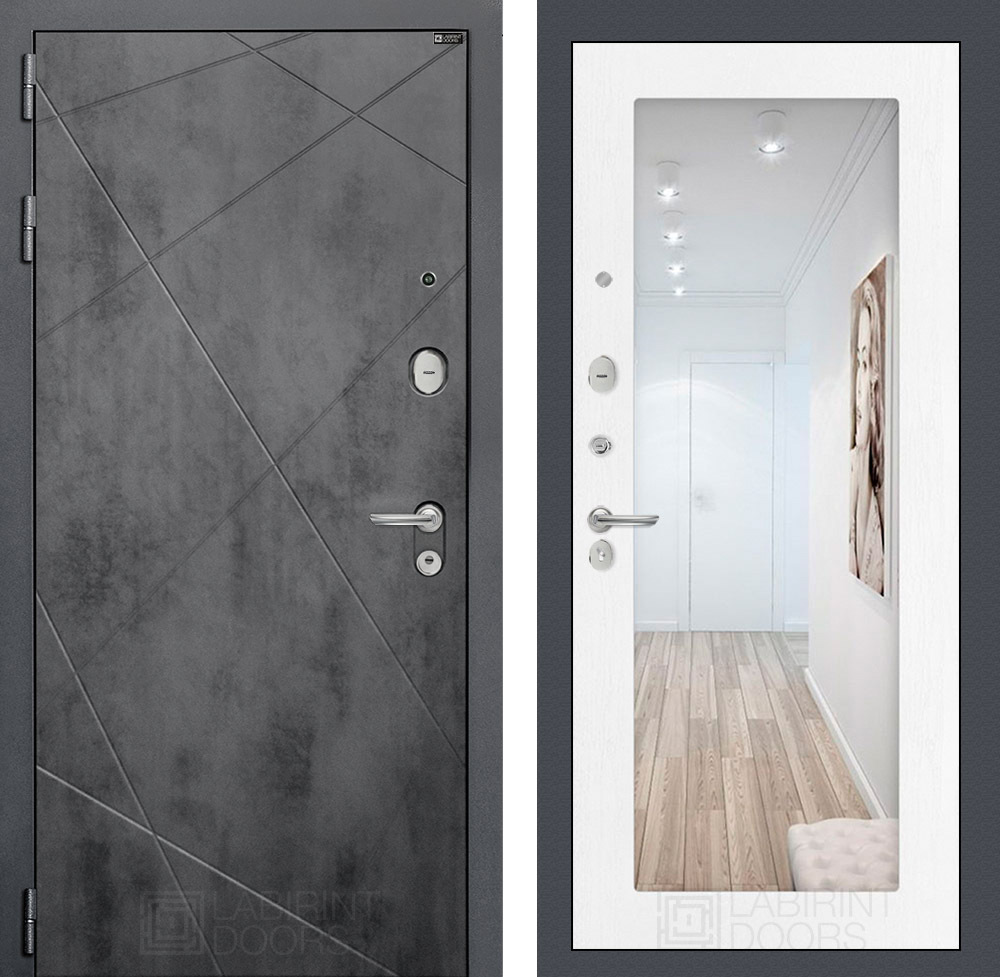 Изображение товара Входная дверь Лабиринт Лофт 205x96см левый цвет белое дерево/бетон темный с зеркалом П18