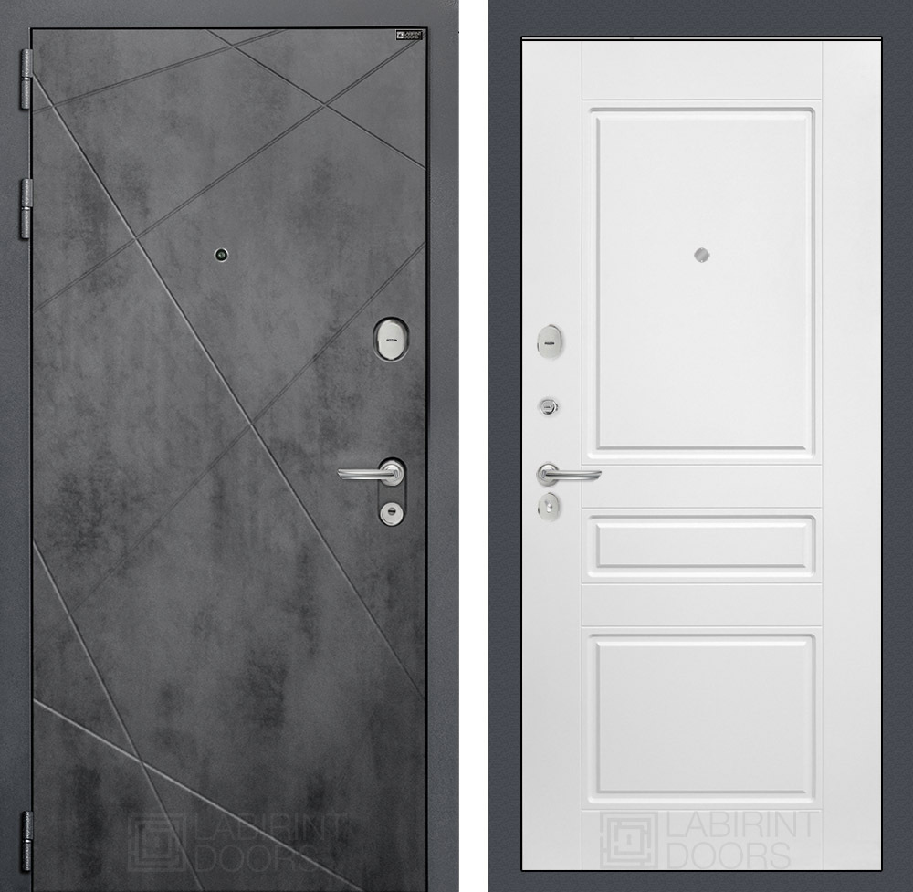 Изображение товара Входная дверь Лабиринт Лофт с панелью П03 левый 205x88см цвет бетон темный/белый софт