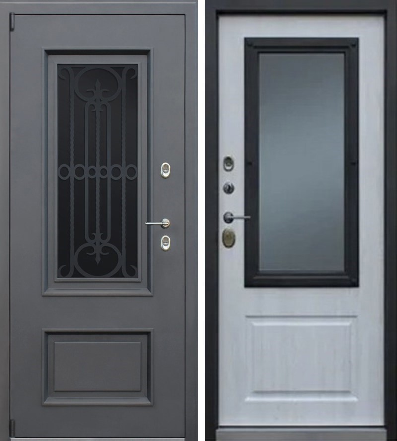 Изображение товара Входная дверь Lex Айсберг со стеклом Англия 205x96см левый сосна белая/муар коричневый