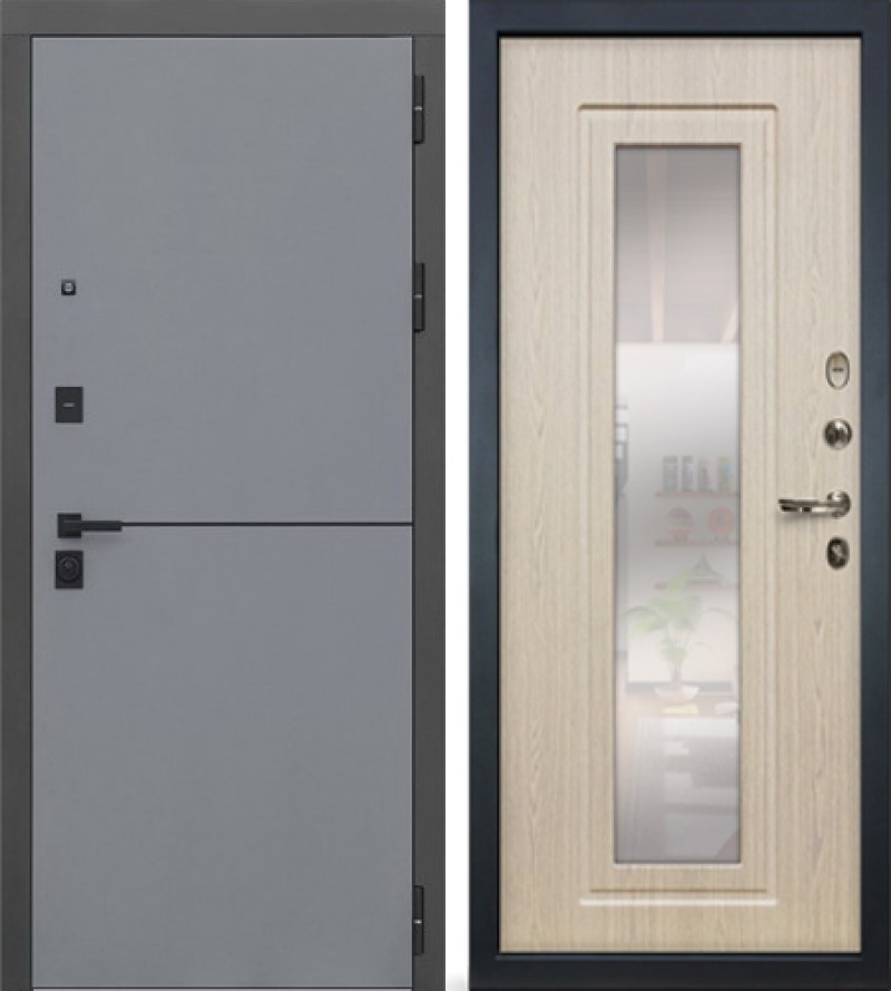 Изображение товара Входная дверь Lex Гранд Модерн 205x88см правый цвет дуб беленый 23/софт графит с зеркалом