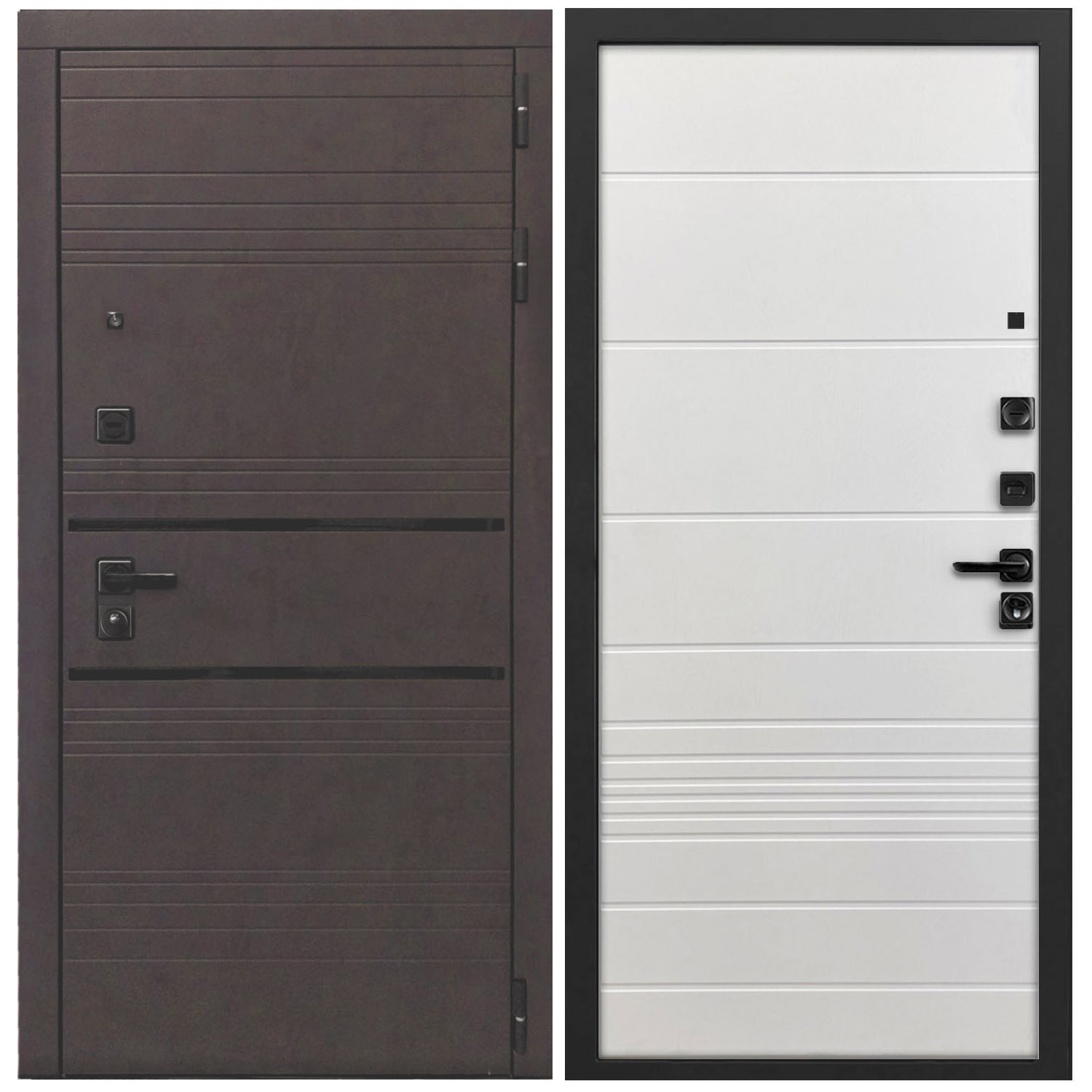 Изображение товара Входная дверь Дверипро L-43 левый 205x86см цвет бетон графит/черный ФЛ-700 ясень белый