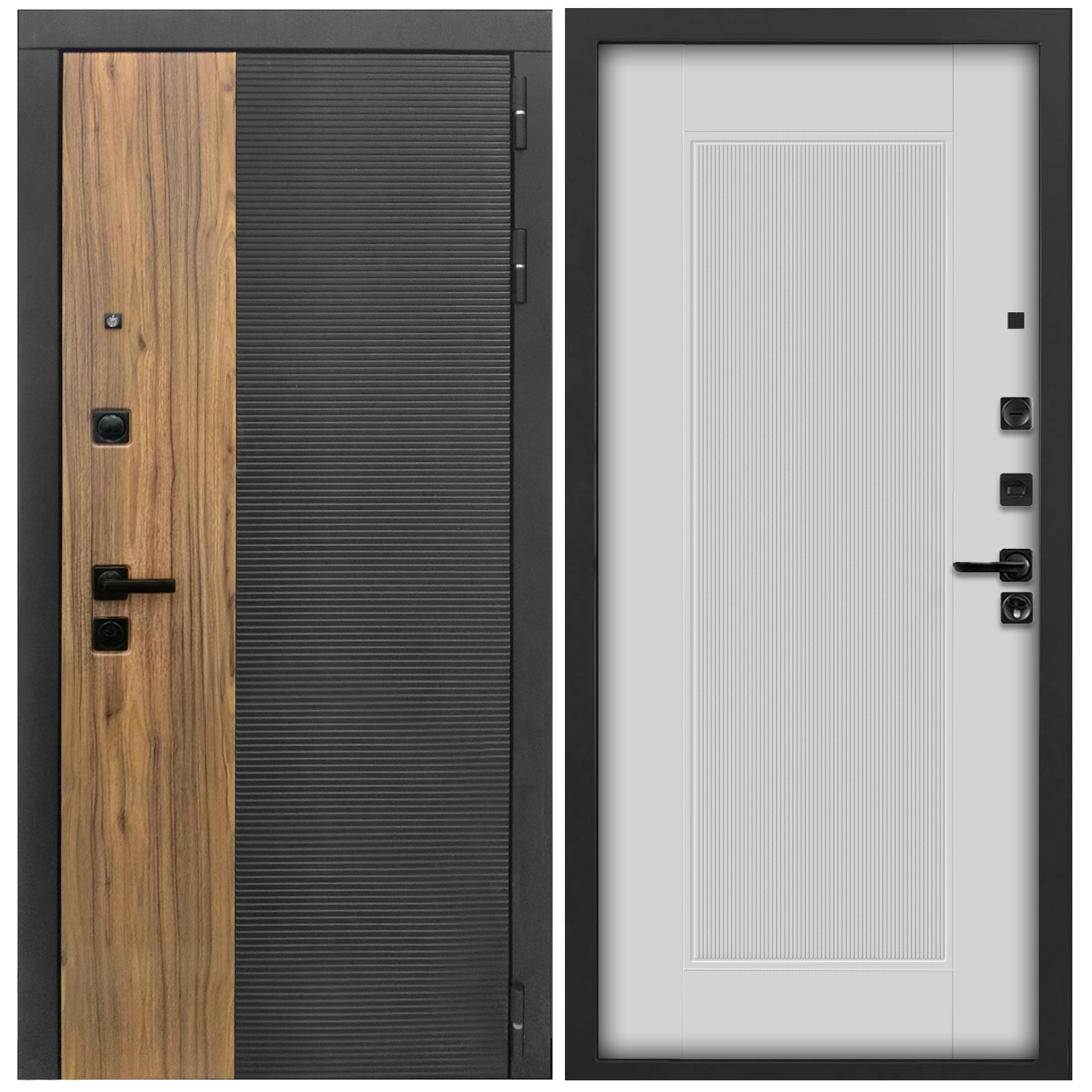 Изображение товара Входная дверь ДВЕРИПРО L-46 правый 205x86см Черный кварц и Орех