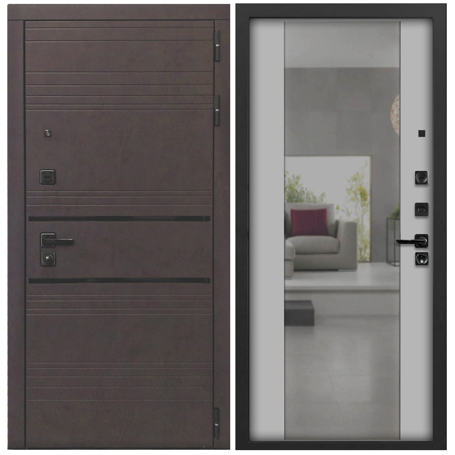 Изображение товара Входная дверь Дверипро L-43 205x96см правая бетон графит с зеркалом