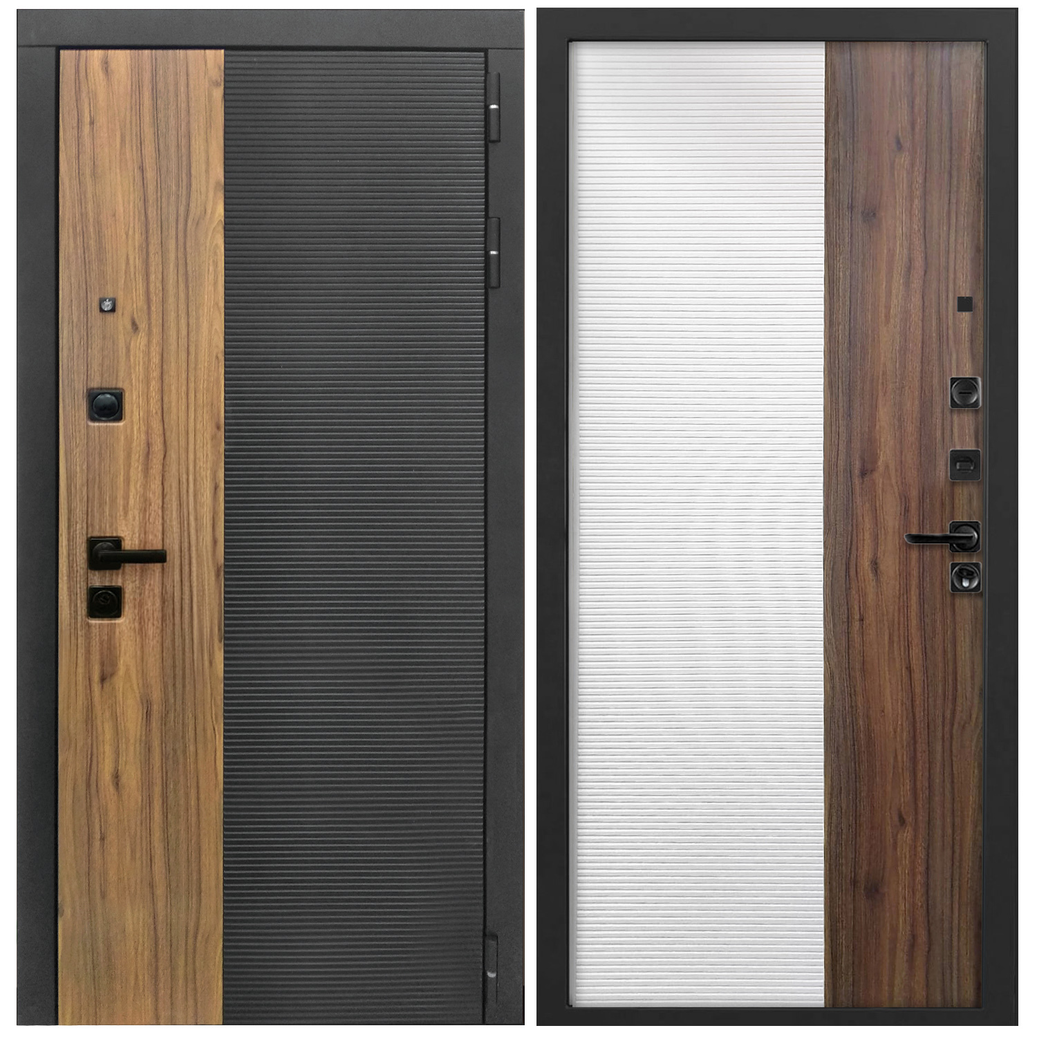 Изображение товара Входная дверь Дверипро L-46 левый 205x86см цвет черный кварц и орех/белый и орех