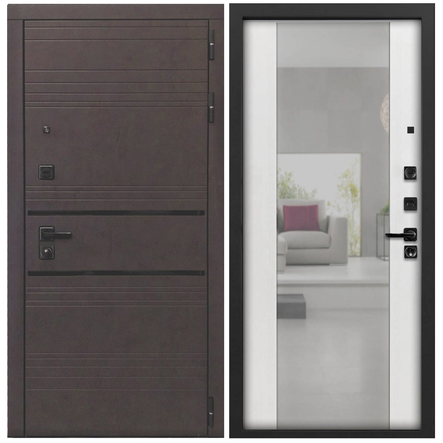 Изображение товара Входная дверь ДВЕРИПРО L-43, 92x202 см, Белый ясень/бетон графит