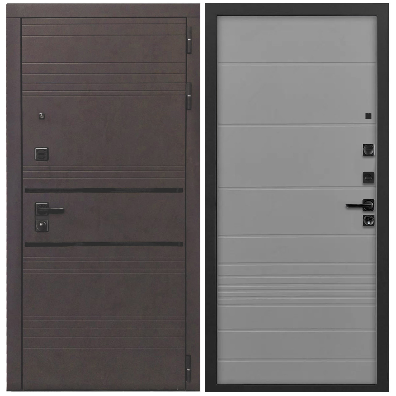 Изображение товара Входная дверь Дверипро L-43 правый 205x96см цвет бетон графит/черный ФЛ-700 ясень грей