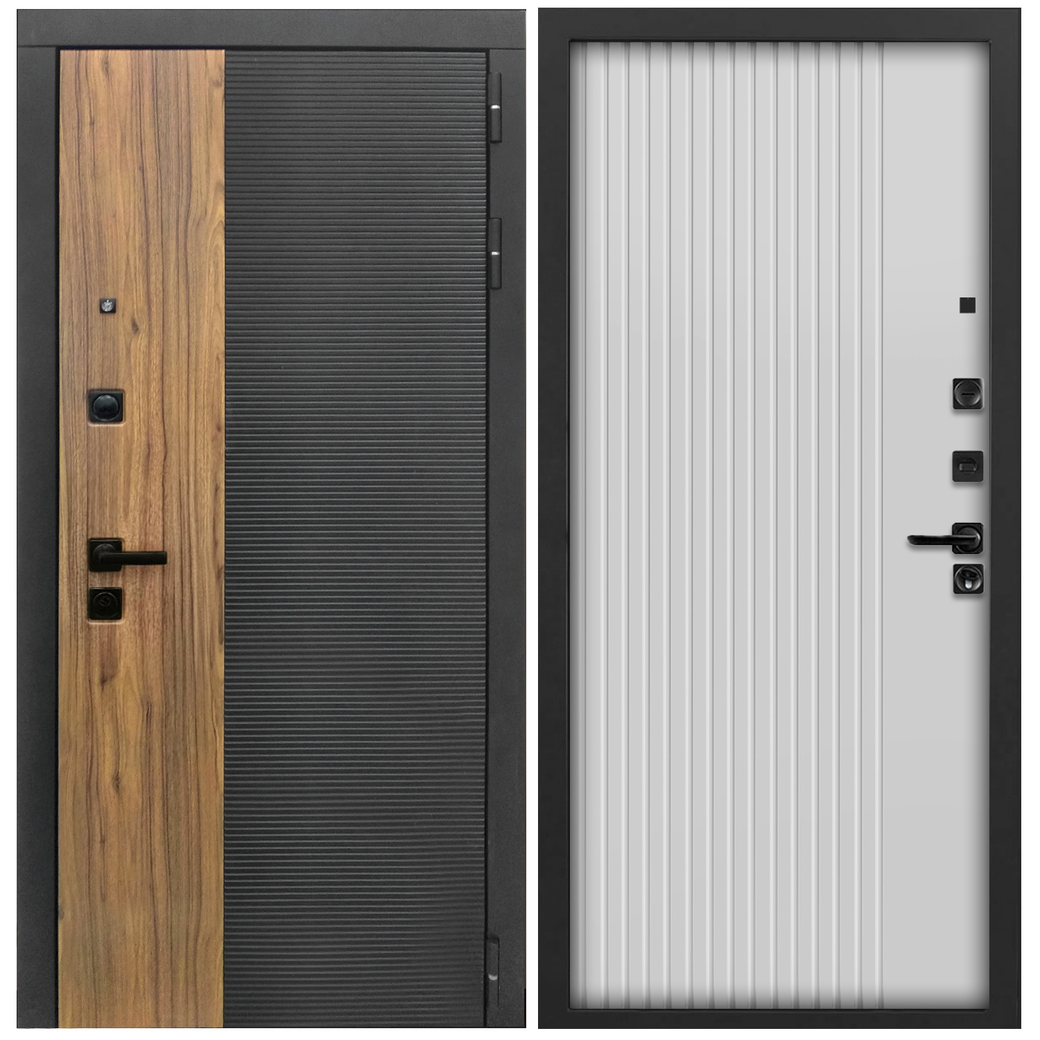 Изображение товара Входная дверь Дверипро L-46 правый 205x96см цвет черный кварц и орех/черный ФЛ-790 бьянко