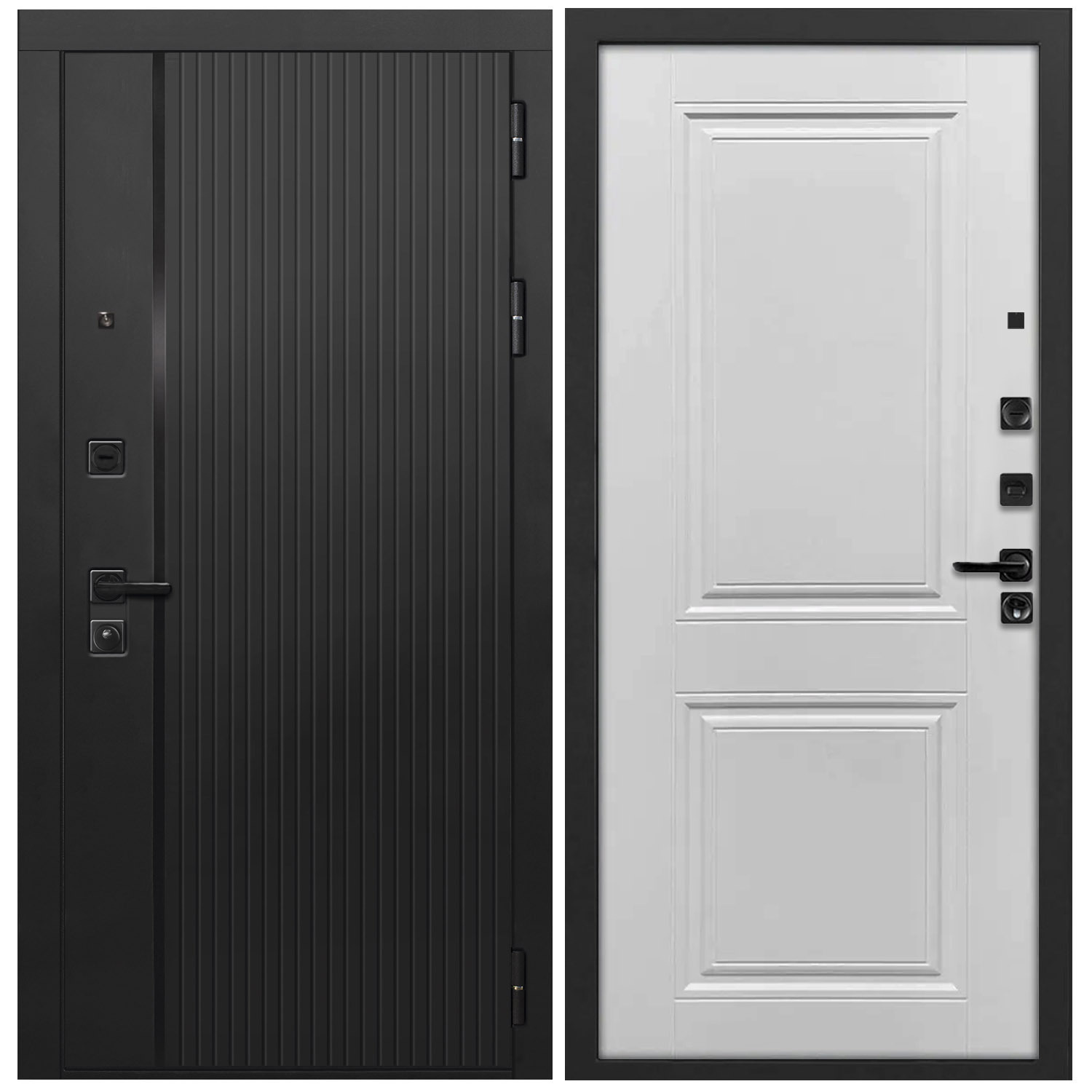 Изображение товара Входная дверь Дверипро L-45 левый 205x86см черный кварц белый матовый удароустойчивая