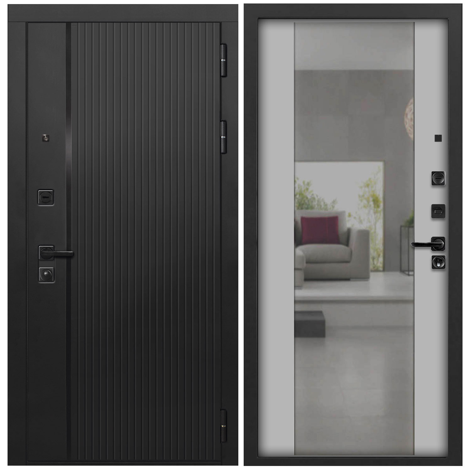 Изображение товара Входная дверь Дверипро L-45 205x86см правая черный кварц и ясень грей с зеркалом