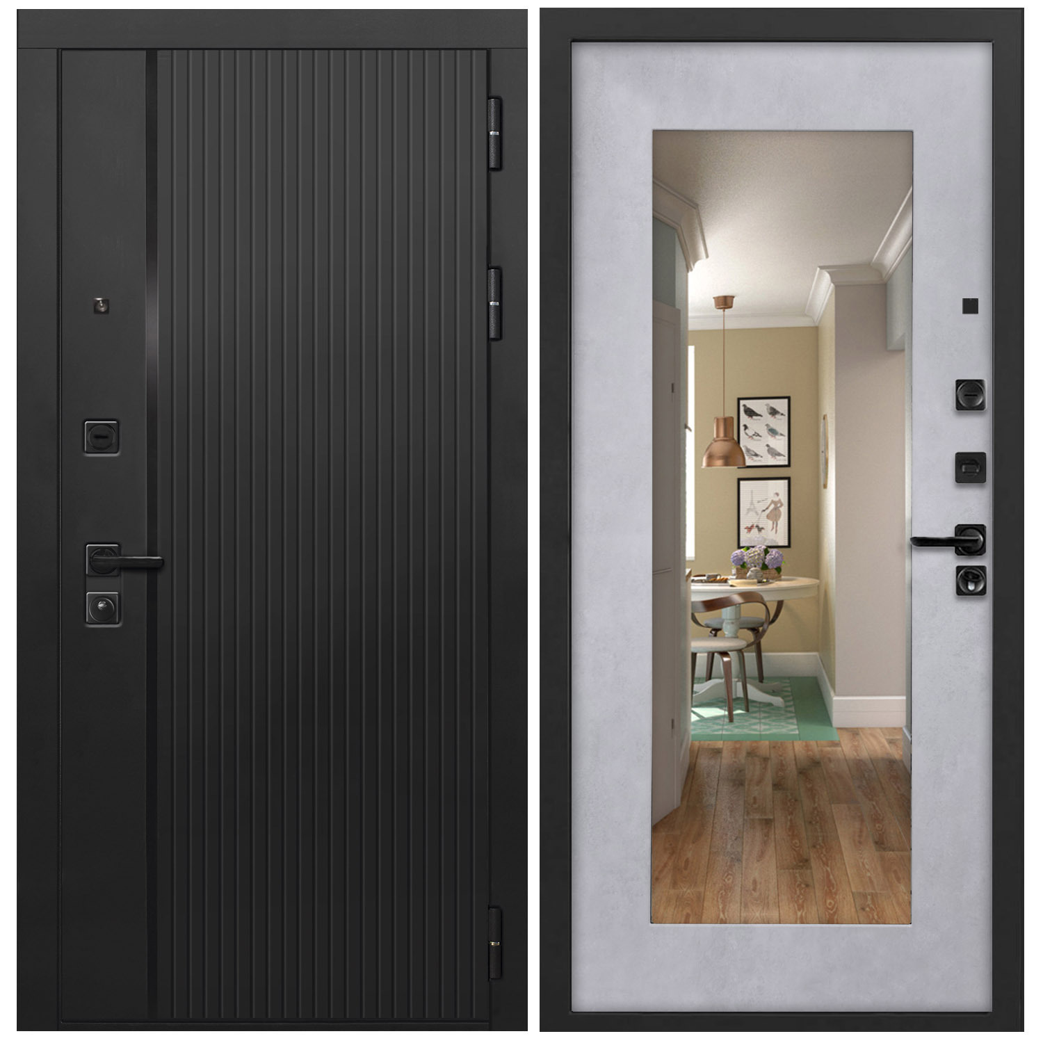 Изображение товара Входная дверь ДВЕРИПРО L-45 Базальтовая плита, золоченное зеркало